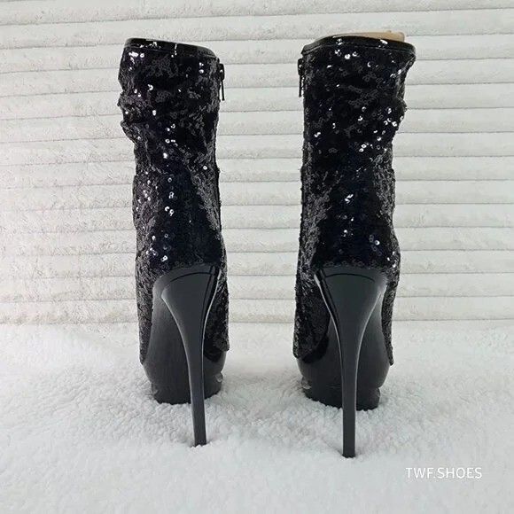 Other Blondie 1009 Black Sequin Slim Stiletto High Heel Platform S Size US 10 / IT 40 - 4 Thumbnail