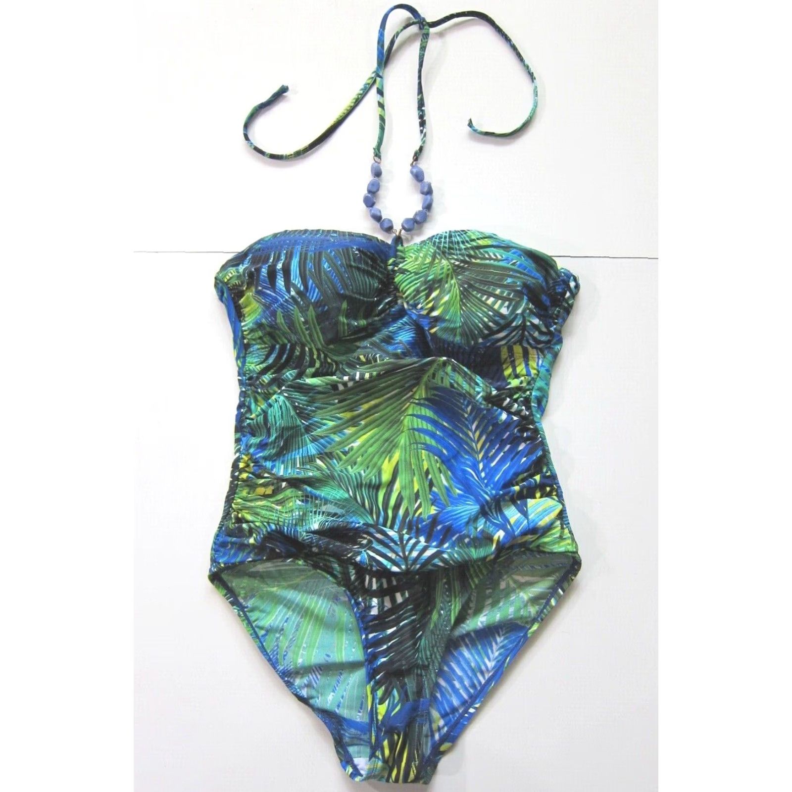 Chaps Chaps Ralph Lauren Green Blue Floral Beaded Halter One Piece Swimsuit Women 8/L Size ONE SIZE - 2 Thumbnail