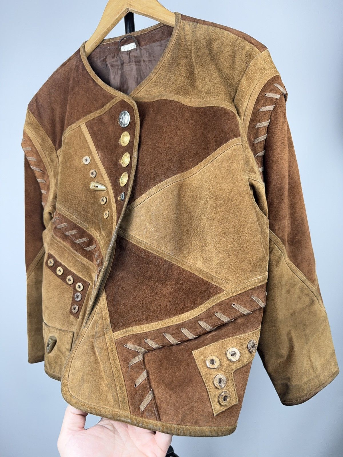 Genuine Leather Vintage Western Cowgirl Patchwork Suede Leather Jacket Boho Size L / US 10 / IT 46 - 3 Thumbnail