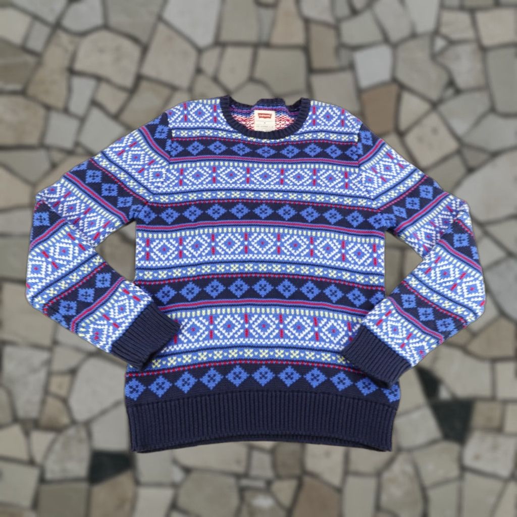 Levi's VINTAGE Levi's Sweater Shirt Mens M Blue Fair Isle Geometric Holiday Pullover Crew Neck 80s 90s Mens Size US M / EU 48-50 / 2 - 1 Thumbnail