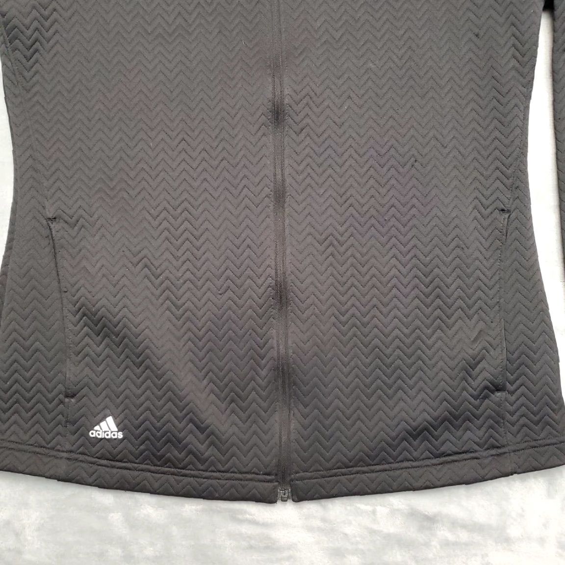 Adidas Adidas Jacket Womens M Black Textured Full Zip Thumbhole Performance Athletic Size M / US 6-8 / IT 42-44 - 2 Thumbnail