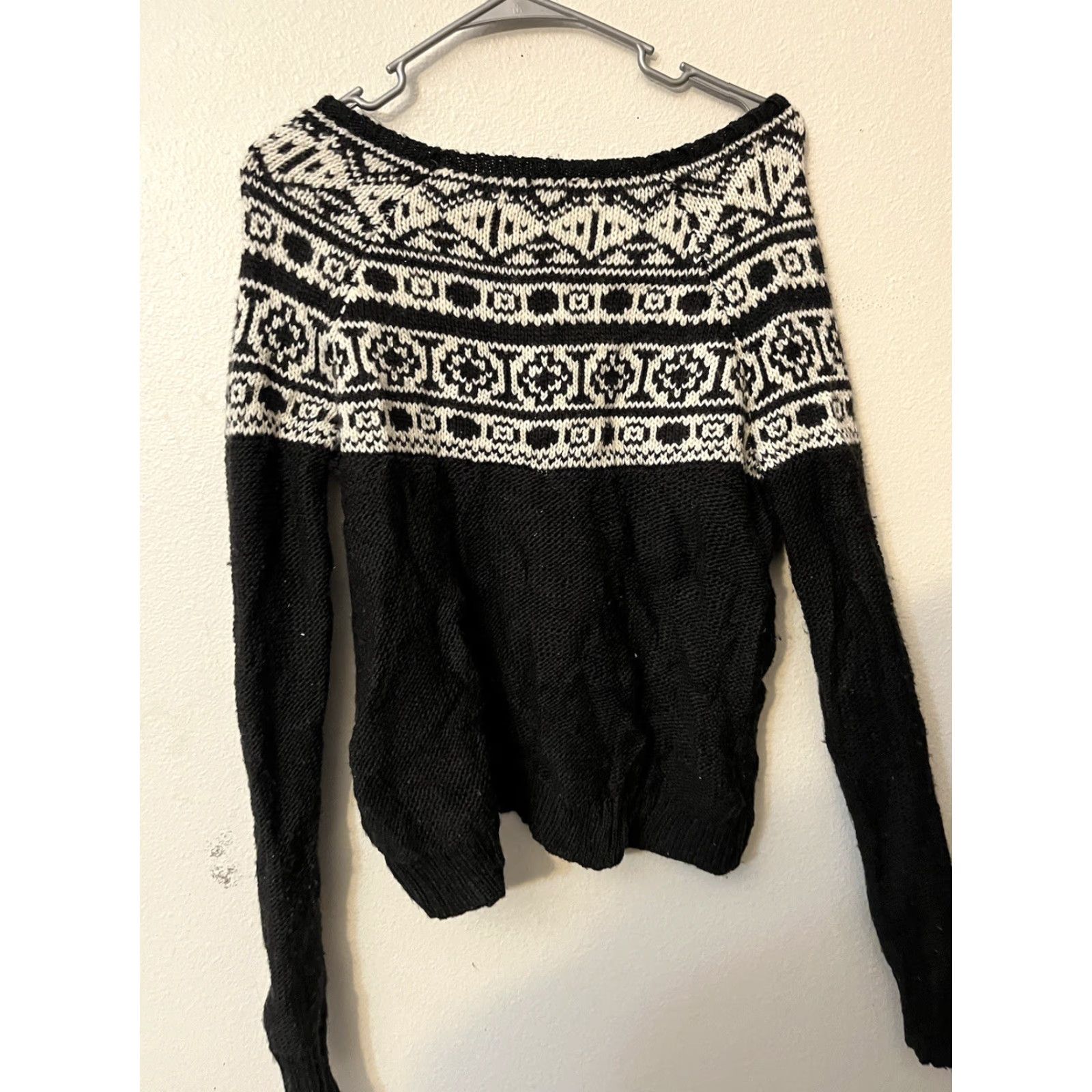 American Eagle Outfitters American Eagle Outfitters Nordic Sweater Shirt Women S Black Knit Pullover Boat Neck Long Sleeve Wool-Free Pattern Fall Winter Vintage No Size S / US 4 / IT 40 - 3 Thumbnail