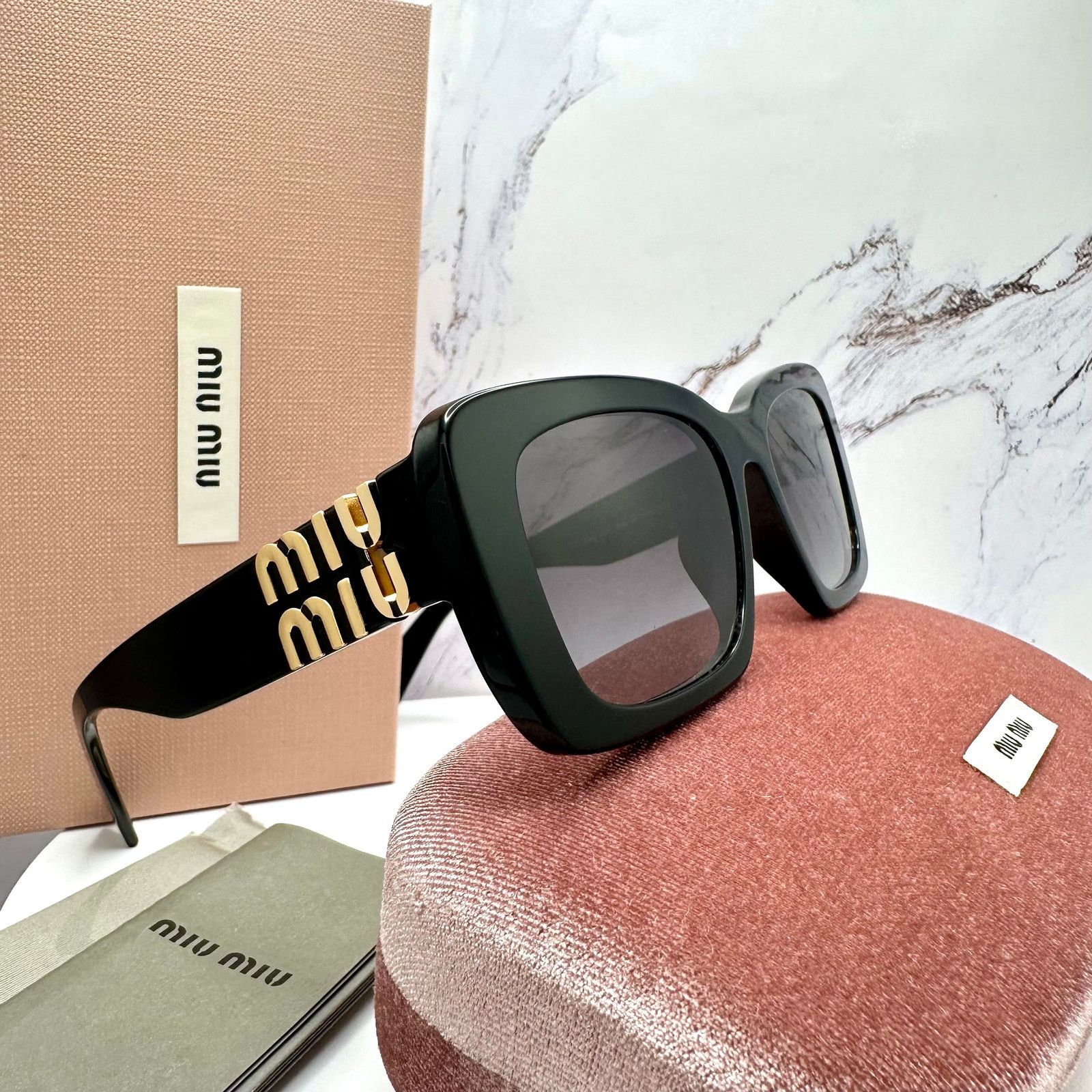 Miu Miu New MIU MIU Sunglasses Black Gold Metal Logo Authentic Size ONE SIZE - 15 Thumbnail