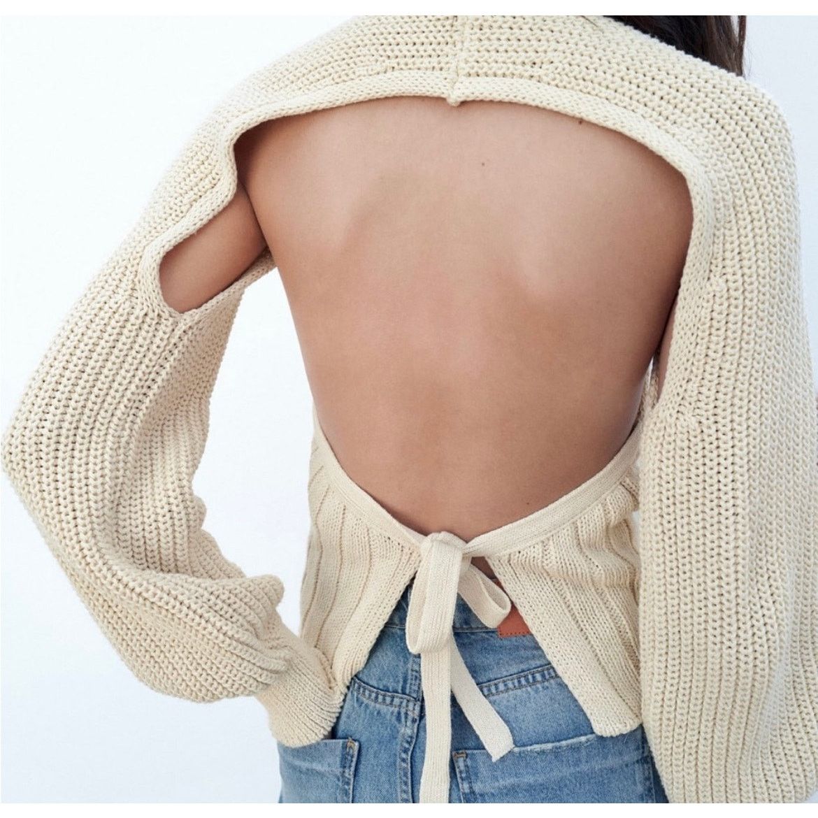 Zara ZARA - Open Back Knit Top / Beige / XS/ NWT Size XS / US 0-2 / IT 36-38 - 5 Thumbnail