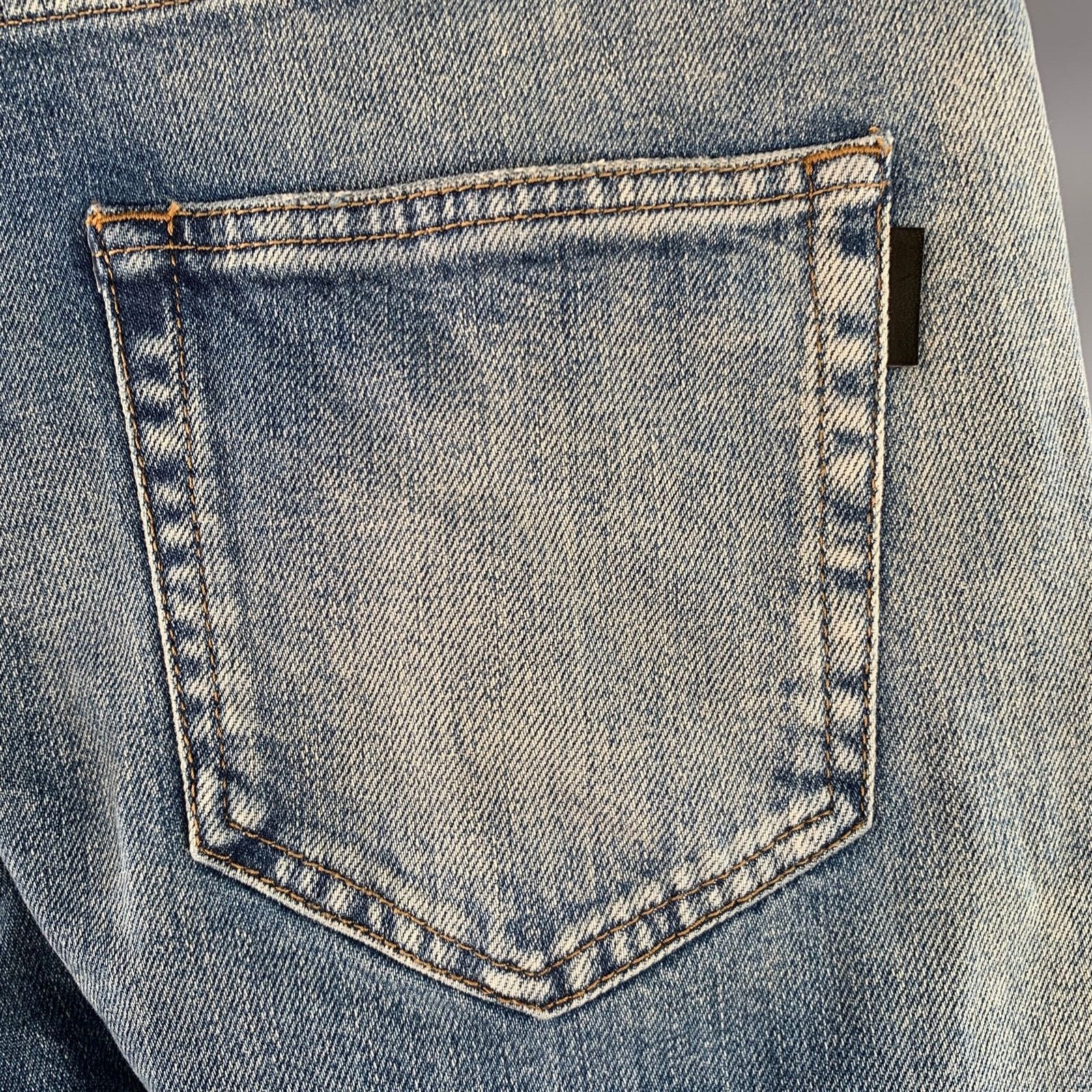 Saint Laurent Paris 30 Blue Distressed Cotton Blend Twill Slim Tapered Jeans Size US 30 / EU 46 - 3 Thumbnail