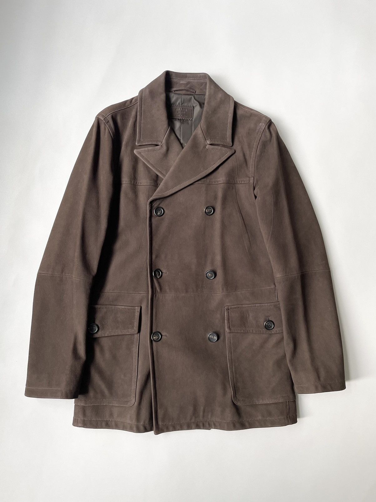 Prada Early 2000s Leather Mac / Pea Coat Size US M / EU 48-50 / 2 - 1 Thumbnail