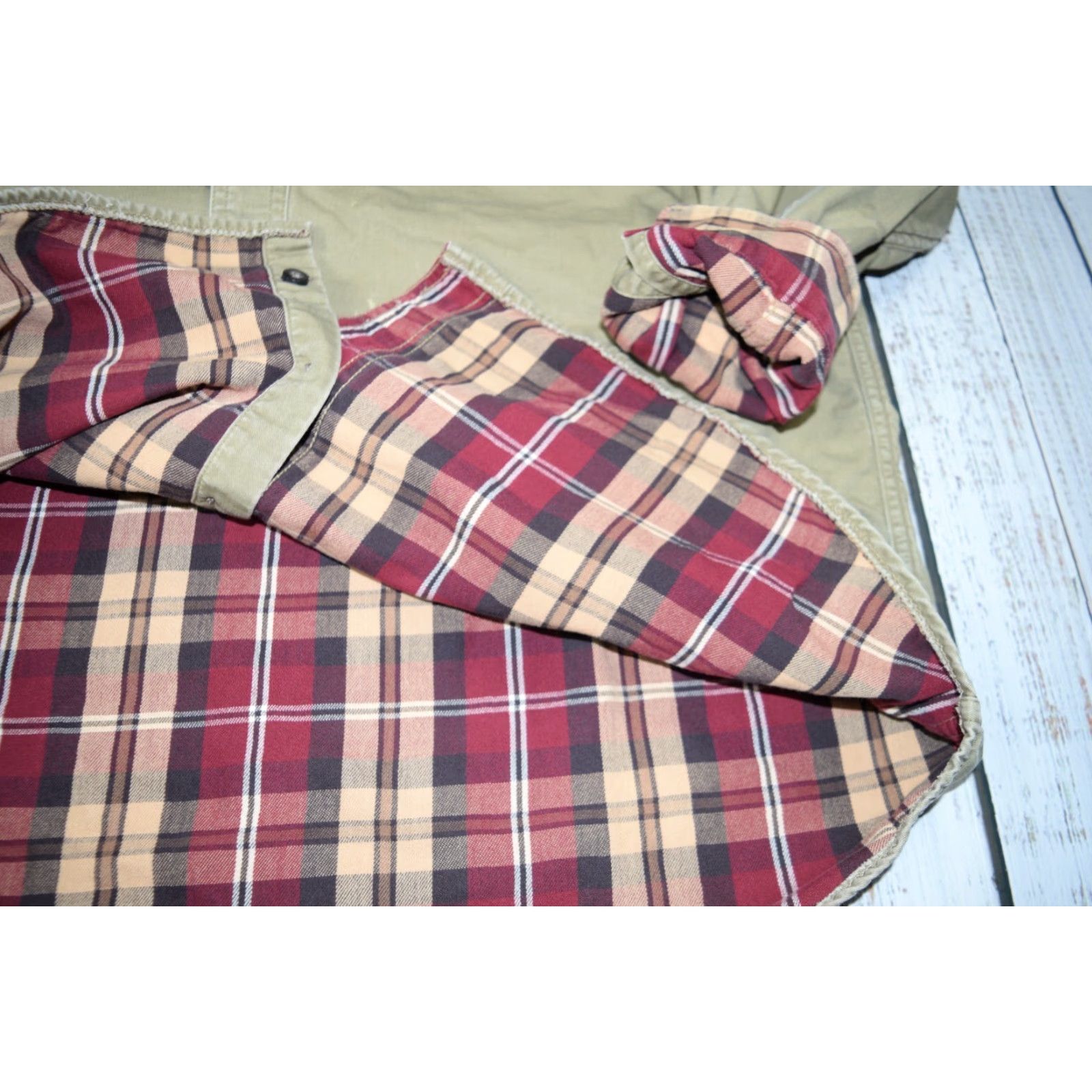 Vintage L.L. BEAN MENS FLANNEL LINED HURRICANE WORK SHIRT LT KHAKI BUTTON-UP BIG & TALL Size US L / EU 52-54 / 3 - 7 Thumbnail