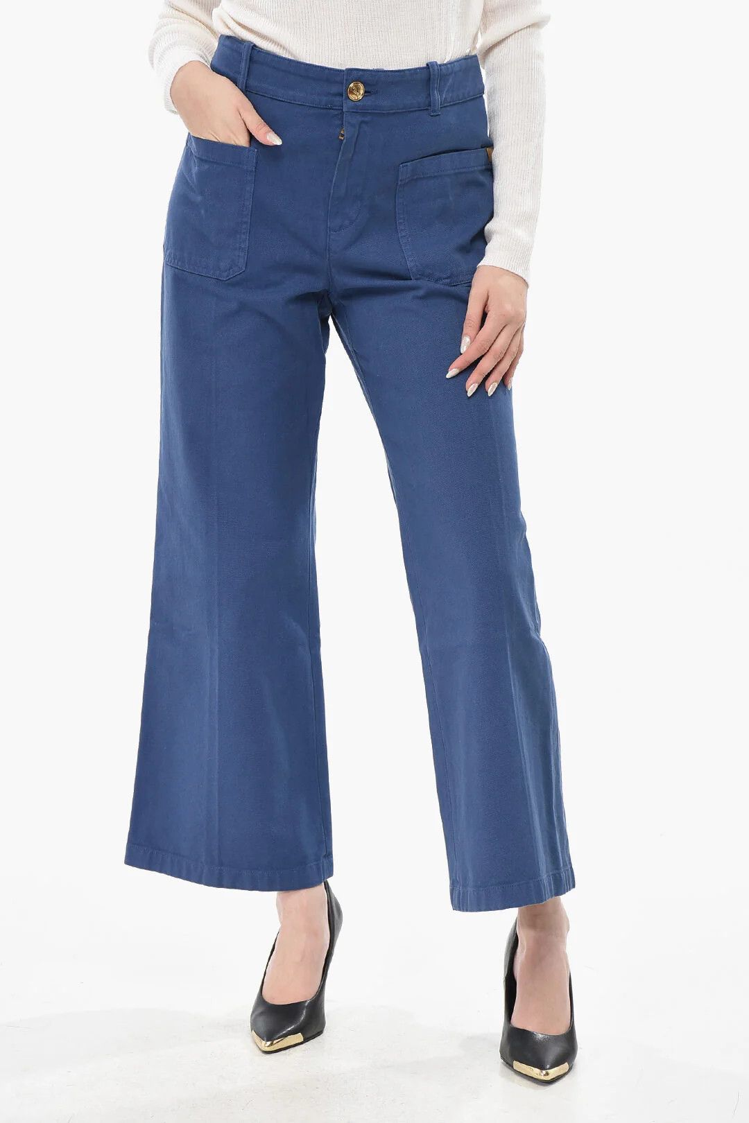 Chloe og1mm0426 Cotton Cropped-Fit in Blue Size 32" / US 10 / IT 46 - 1 Thumbnail