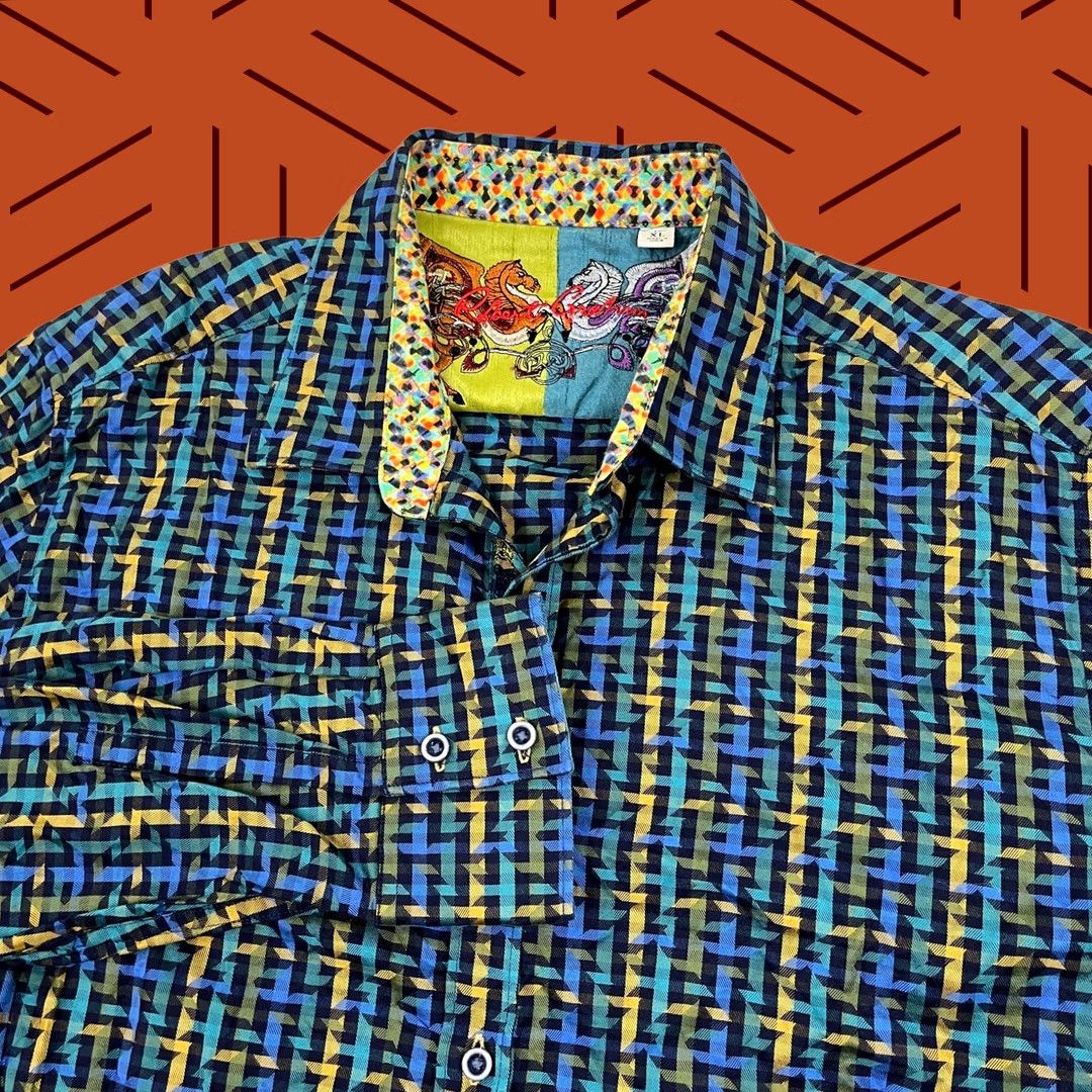 Robert Graham VINTAGE Robert Graham Shirt Mens XL Geometric Melrose Abbey Button Up Bull Logo Preppy Size US XL / EU 56 / 4 - 1 Thumbnail