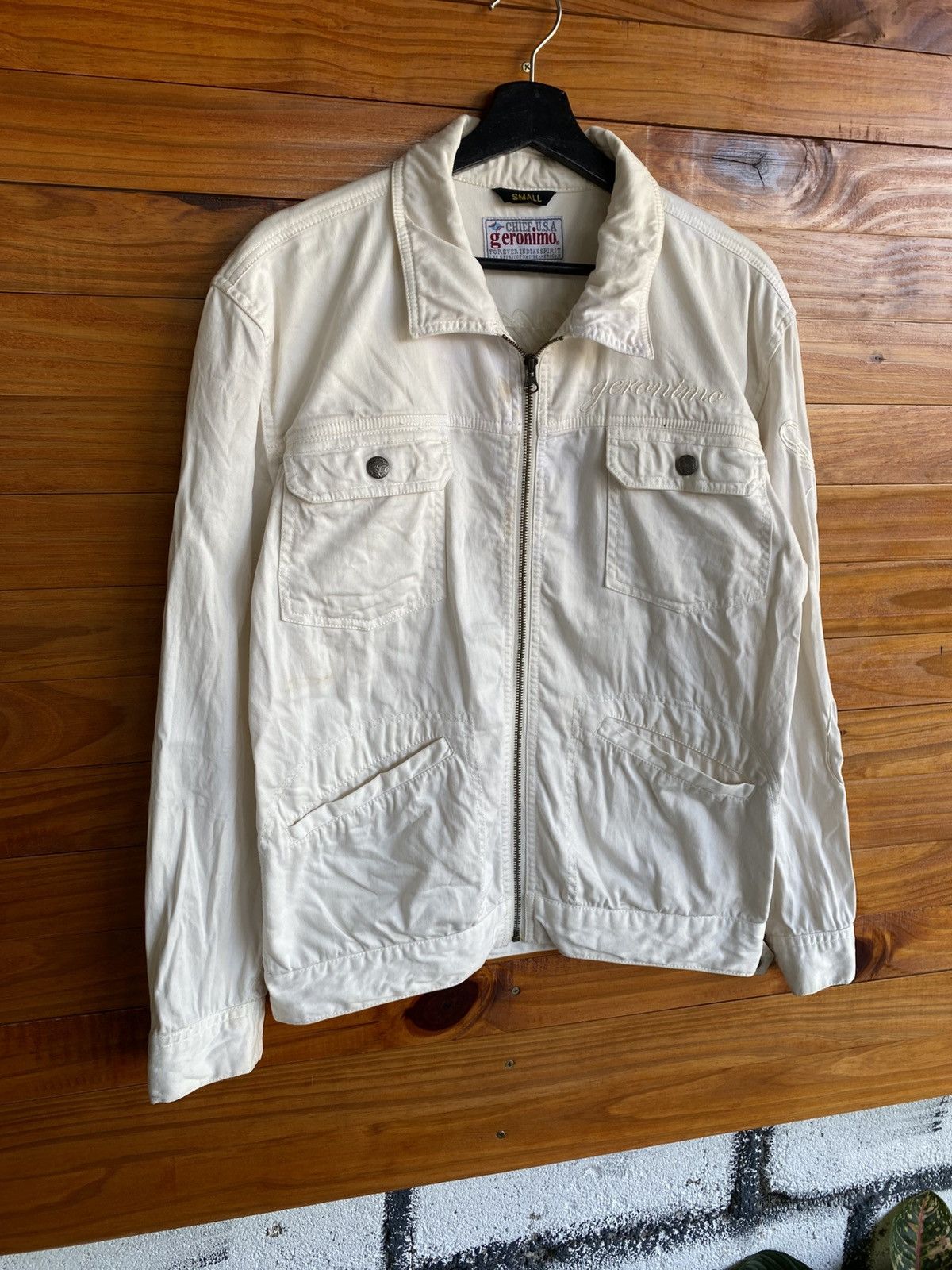 Japanese Brand Vintage Geronimo Chief U.S.A. White Embroidered Jacket Nativ Size US S / EU 44-46 / 1 - 5 Thumbnail