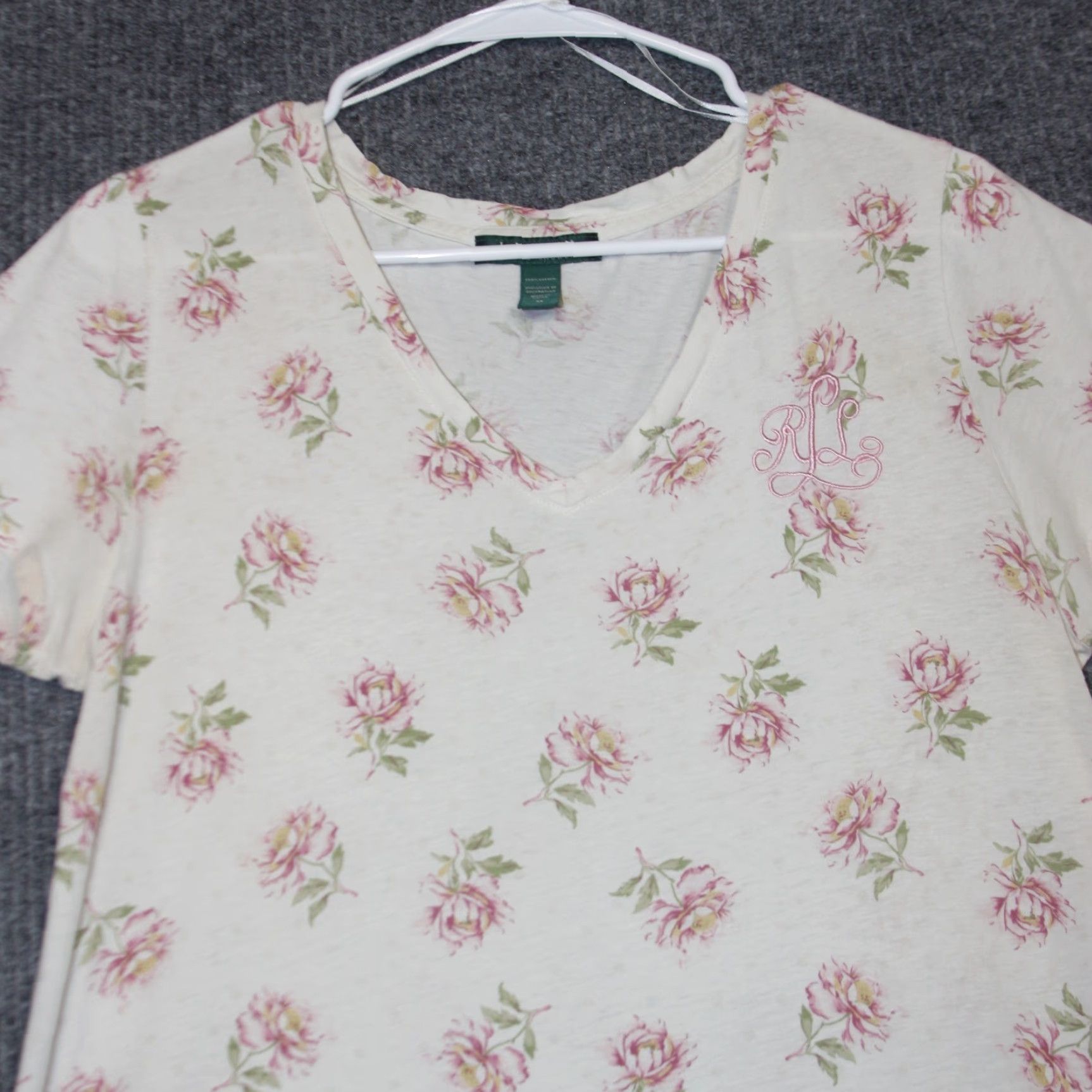 Ralph Lauren Lauren Ralph Lauren Nightgown Womens M White Pink Floral V-Neck Sleep Dress Size M / US 6-8 / IT 42-44 - 2 Thumbnail