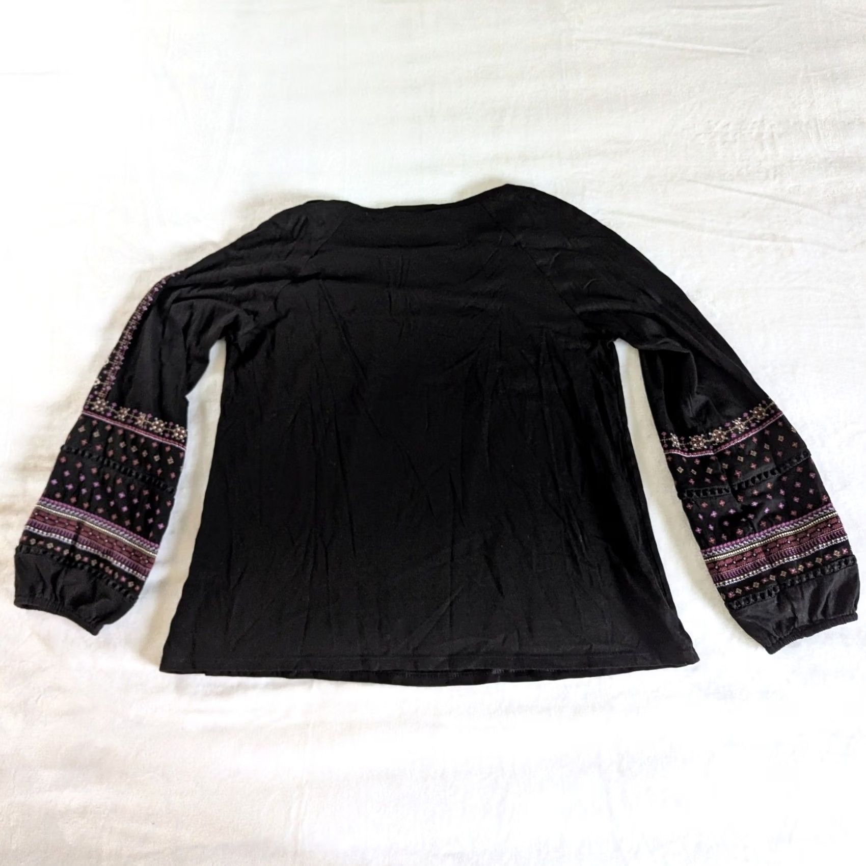 Vintage J Jill Petite Black Embroidered Long Balloon Sleeve Top Shirt Womens Sz S Boho Size S / US 4 / IT 40 - 2 Thumbnail