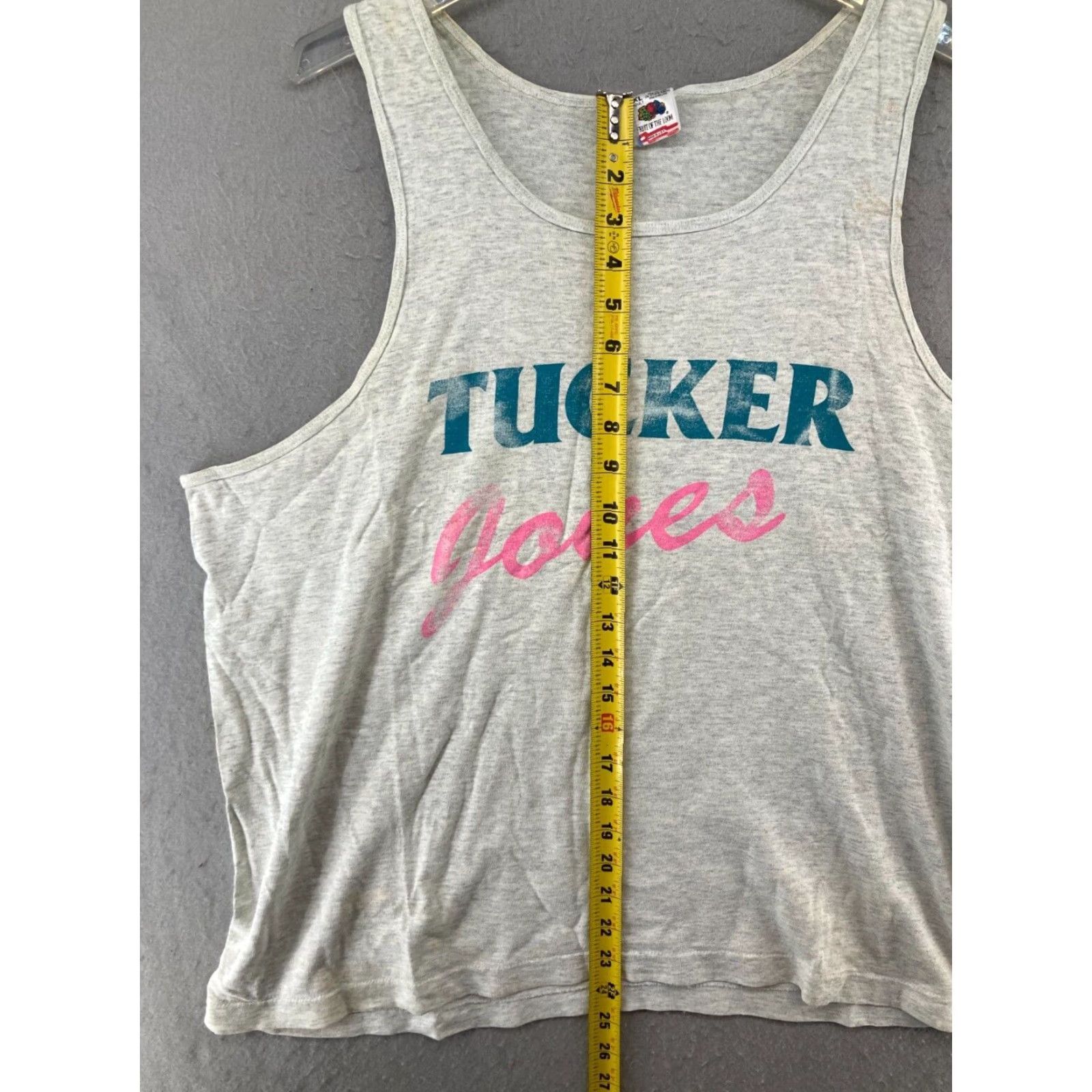Fruit Of The Loom VINTAGE Tucker Jones Mes Tanktop XL Gray USA MADE Fruit of the Loom Graphic Print T-Shirt Men XL Gray USA Vintage Size US XL / EU 56 / 4 - 3 Thumbnail