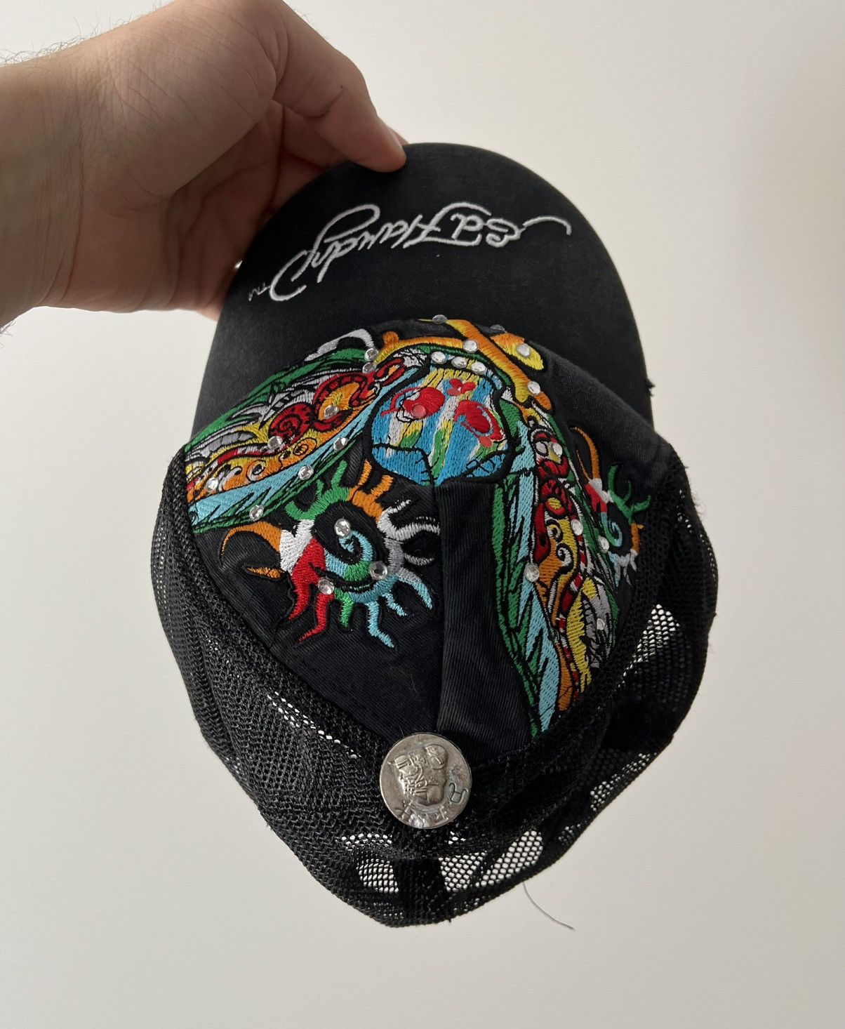 Christian Audigier × Ed Hardy Vintage Ed Hardy by Christian Audigier Skull Trucker Cap Size ONE SIZE - 6 Thumbnail