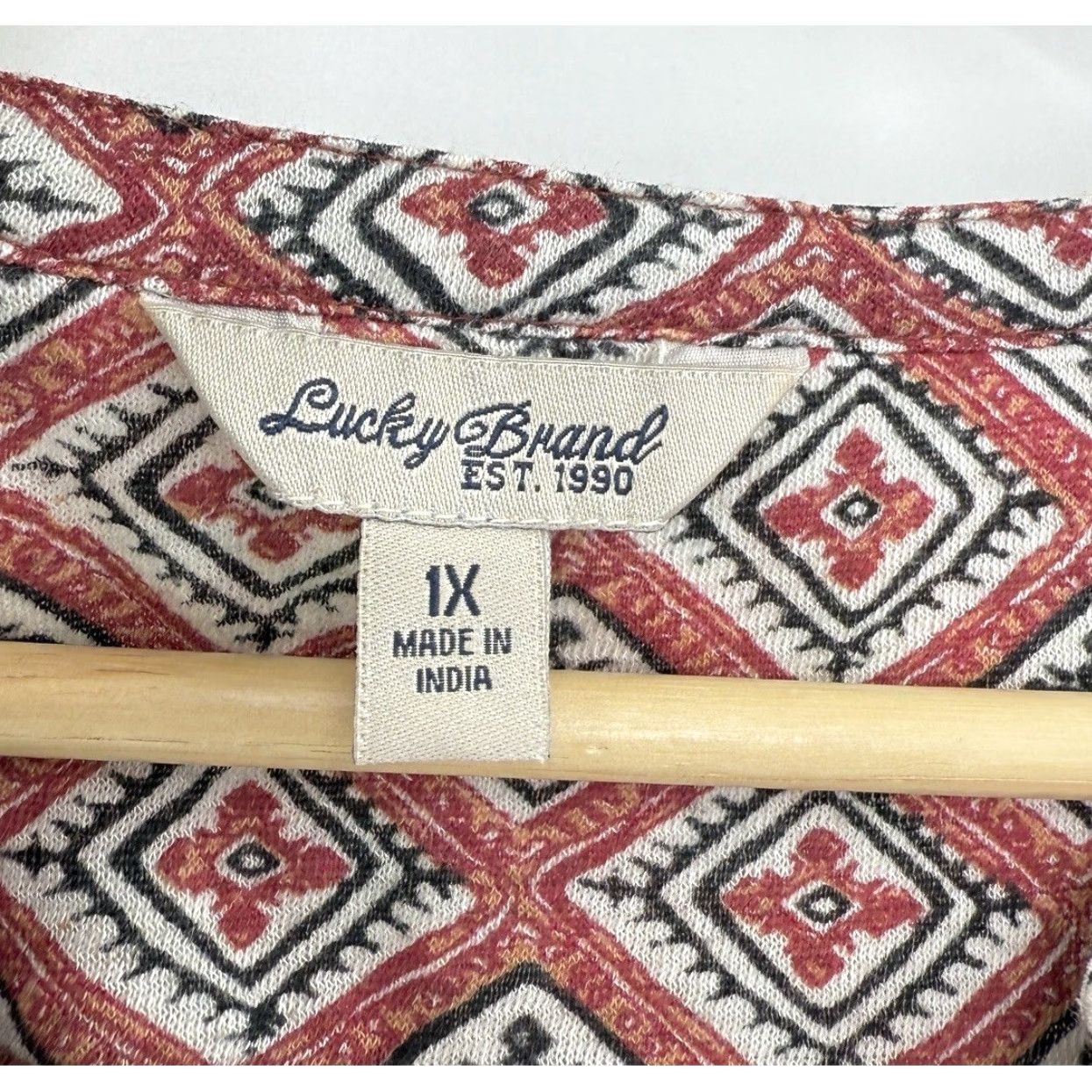 Lucky Brand Lucky Brand Blouse 1x Plus Size Diamond Pattern Boho Cotton Viscose Multicolor Round Neck Long Sleeve Pullover Casual Workwear Summer Fall Winter Size XL / US 12-14 / IT 48-50 - 4 Thumbnail