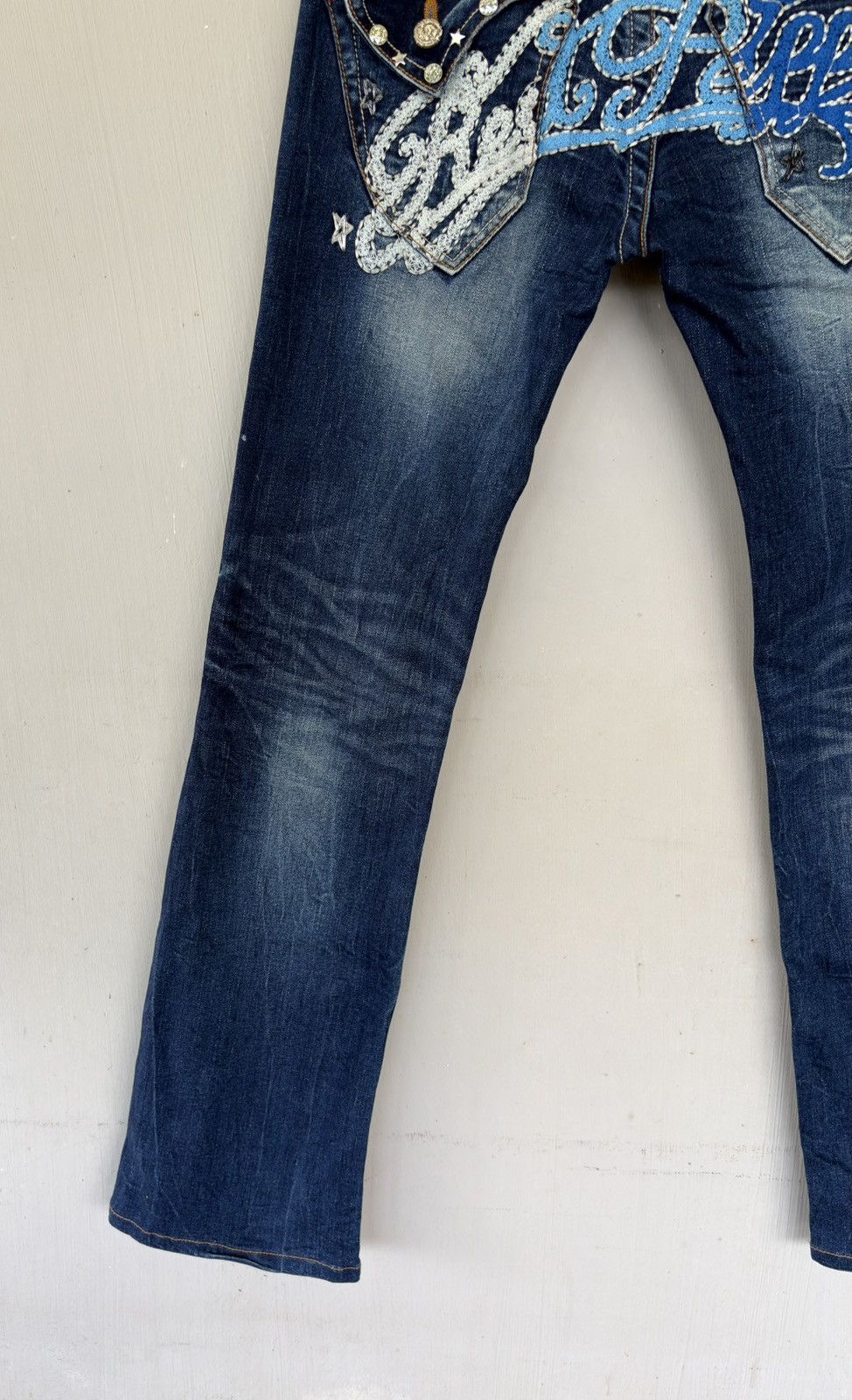 Japanese Brand Red Pepper Union Jack Streetwear Low Flared Distressed Denim Size US 31 - 9 Thumbnail