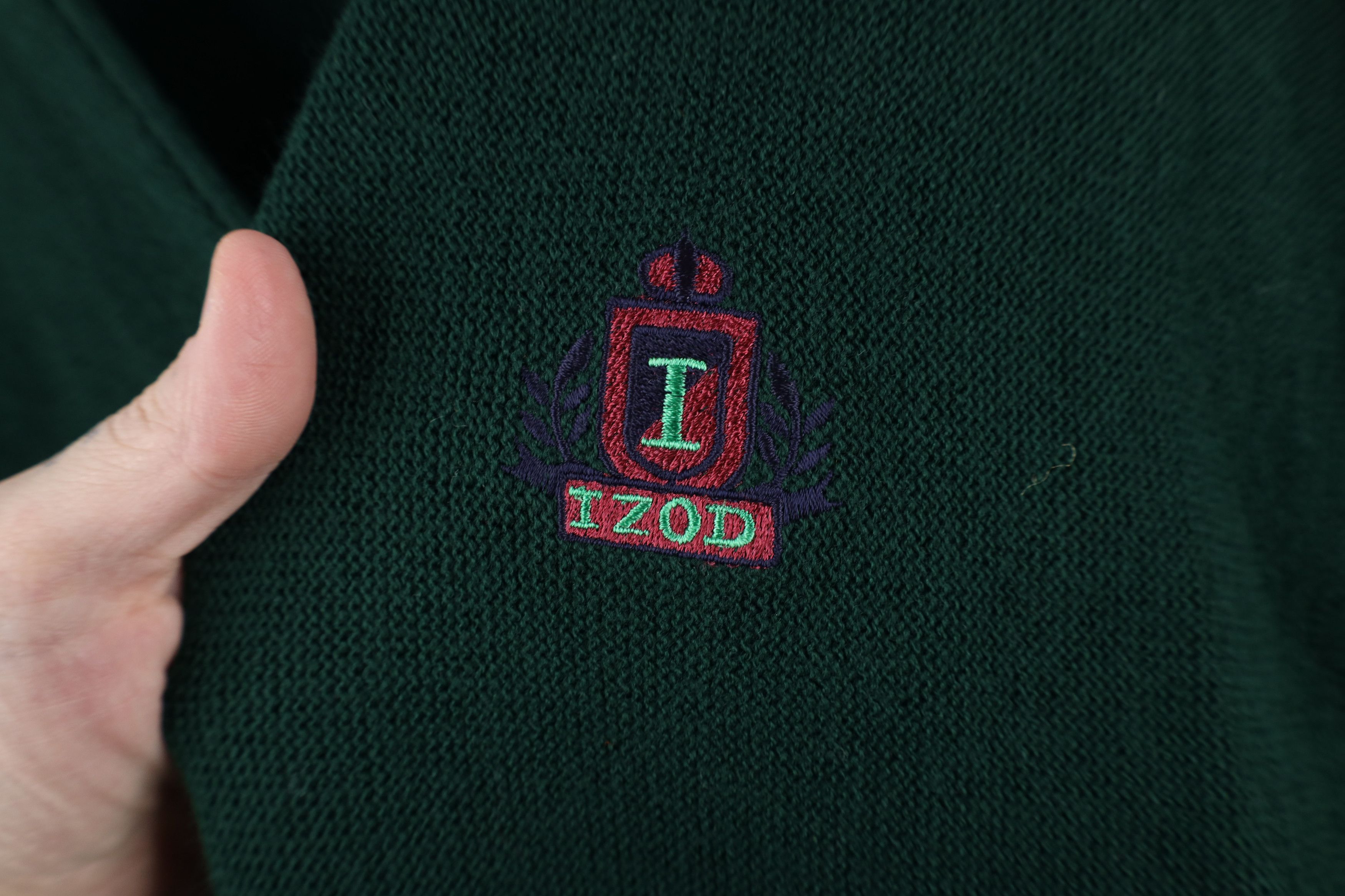 Izod × Vintage Vintage 90s Izod Knit Cardigan Sweater Hunter Green Acrylic Size US L / EU 52-54 / 3 - 4 Thumbnail