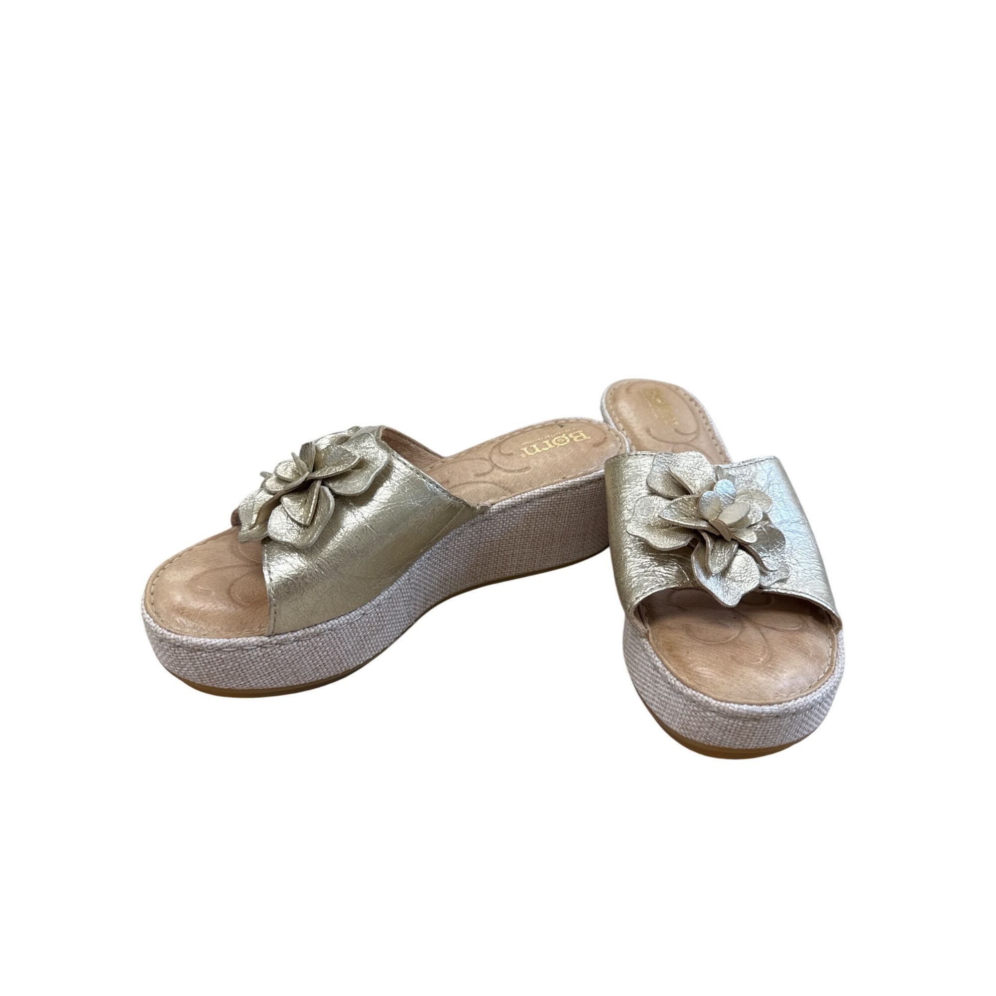 Born Born Womens Metallic Gold Floral Leather Wedge Sandals Size Size US 6 / IT 36 - 2 Thumbnail