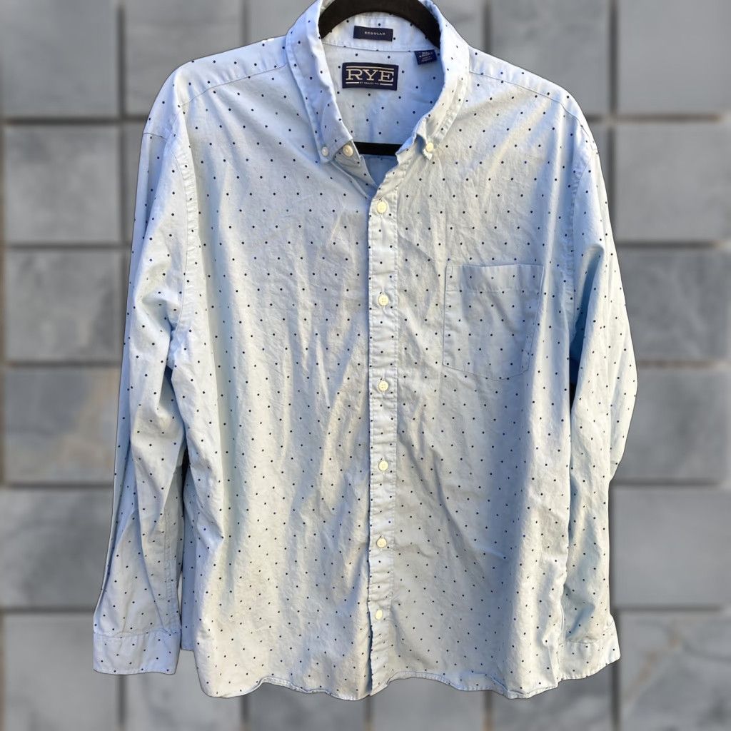 Vintage Hawker Rye Button-Up Shirt Blue Polka Dot XL Short Regular Fit Mens Size US XL / EU 56 / 4 - 1 Thumbnail