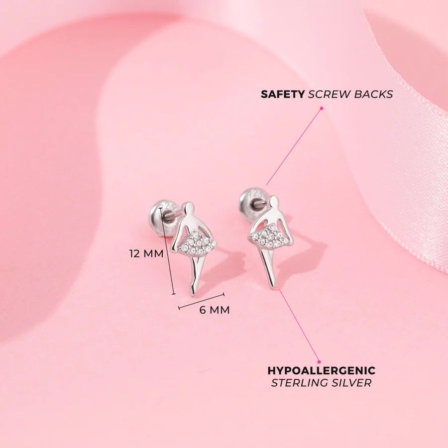 Other Glittering Ballerina Earrings Screw Back - Sterling Silver Size ONE SIZE - 3 Thumbnail