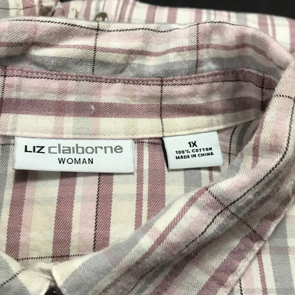 Liz Claiborne Liz Claiborne Plaid Collared Long Sleeves Top 1X Size XL / US 12-14 / IT 48-50 - 4 Thumbnail