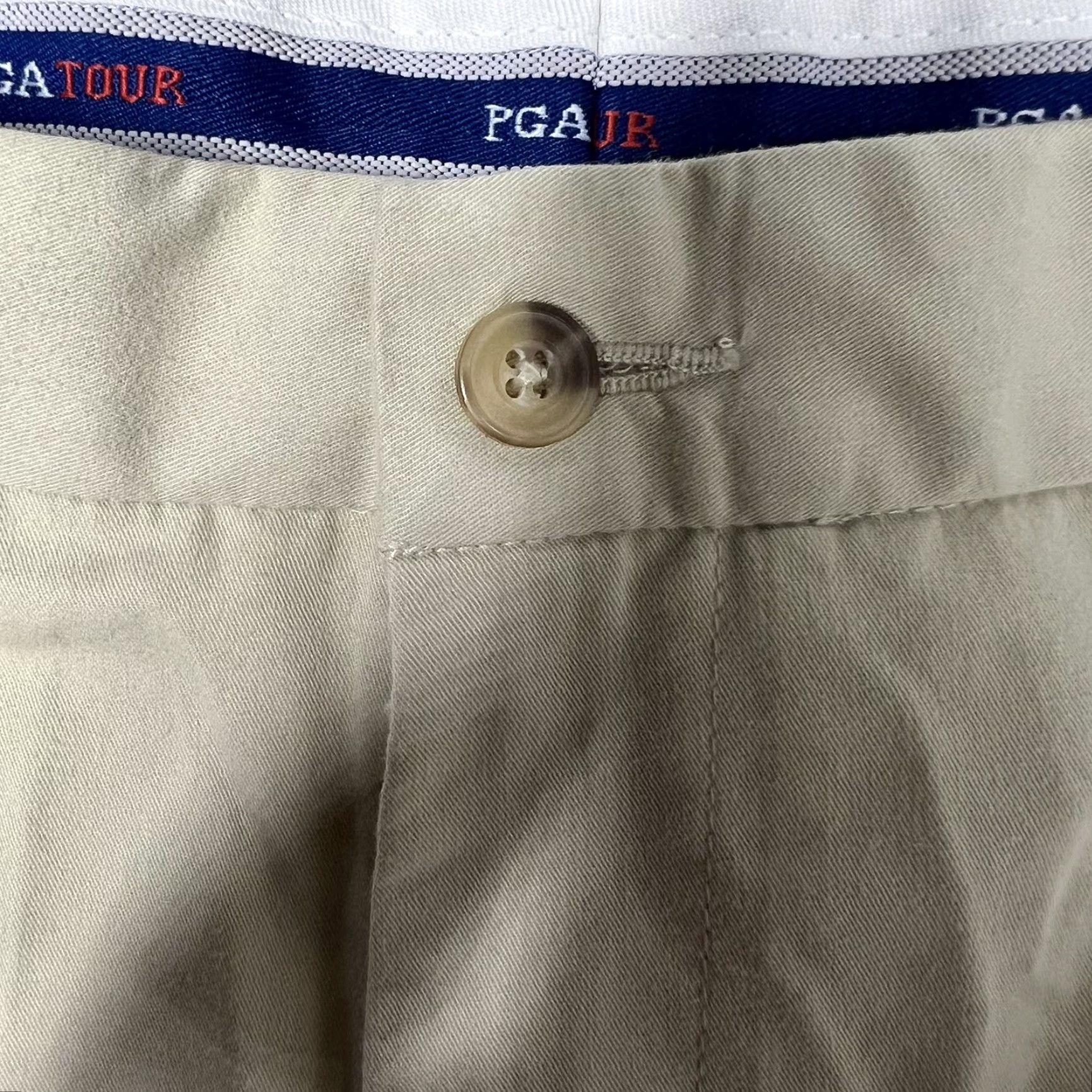 PGA Tour PGA TOUR Mens Chino Golf Shorts Flat Front 9" Inseam Size 40 Beige Tan Casual Belt Loops Regular Fit Microfiber Polyester Pocket Front Zipper Button Size US 40 / EU 56 - 2 Thumbnail