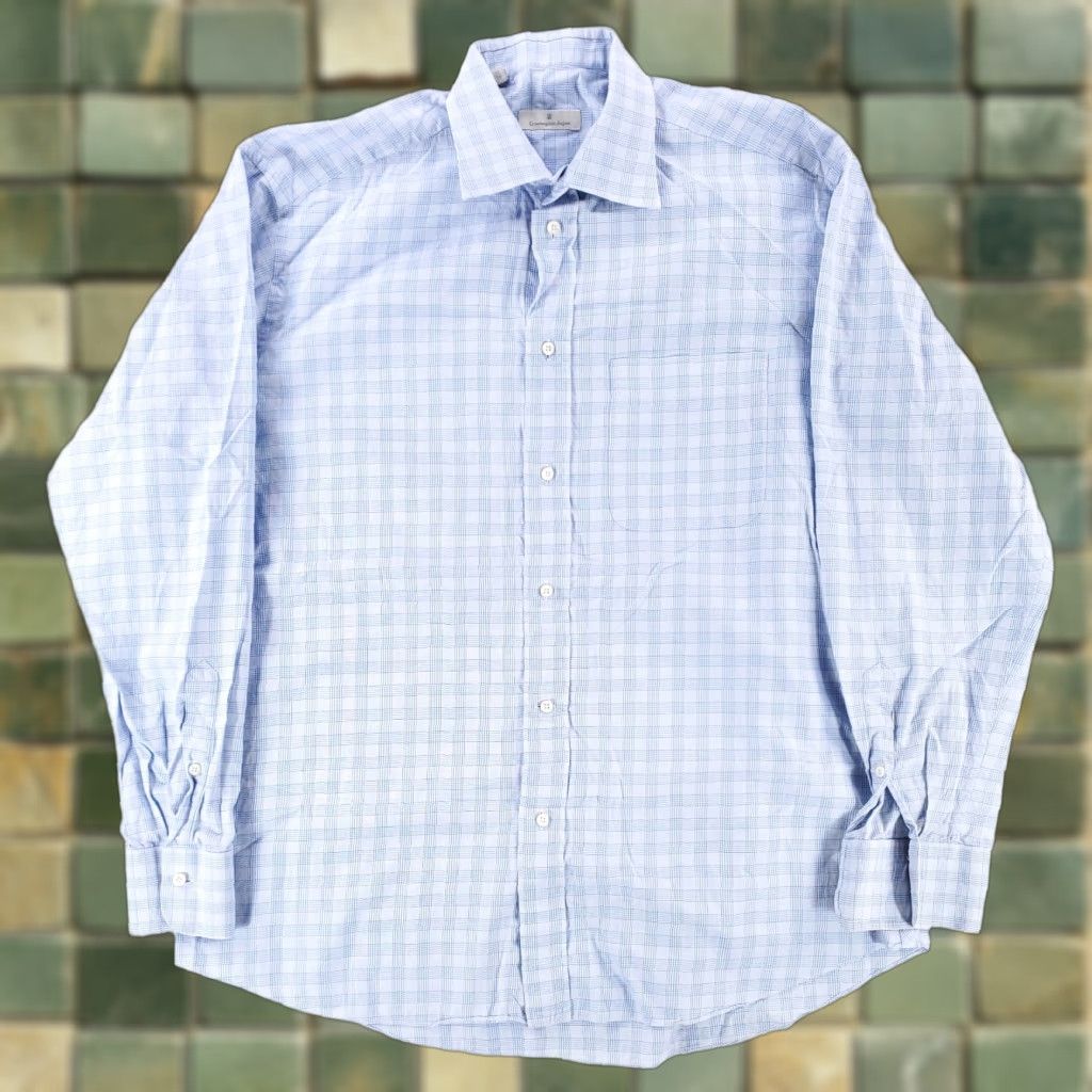 Ermenegildo Zegna VINTAGE Ermenegildo Zegna Blue Check Plaid Button-Up Shirt Long Sleeve Mens 41/16 Blue Plaid Button Up Mens 16 41 16 Size US L / EU 52-54 / 3 - 1 Thumbnail