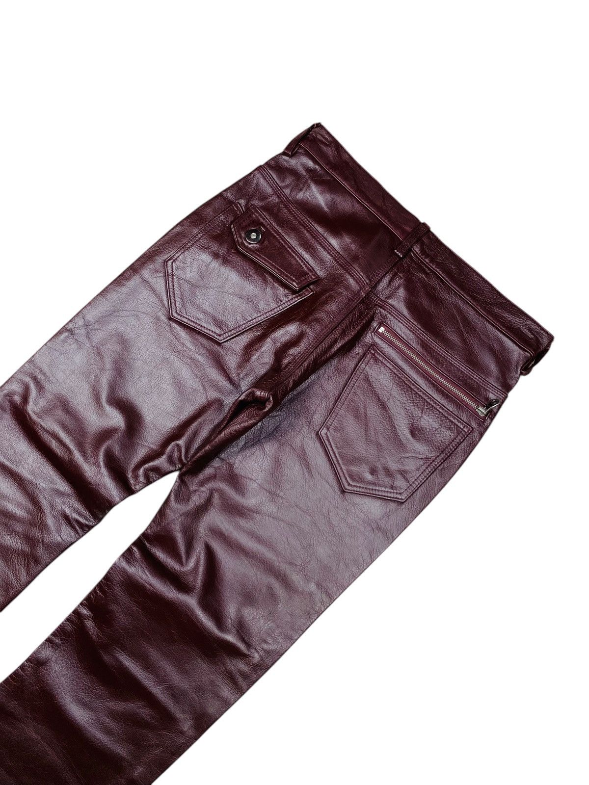 Ekam 2000s Neutral Infinity ERD Style Red Wine Biker Leather Pant Size US 30 / EU 46 - 4 Thumbnail
