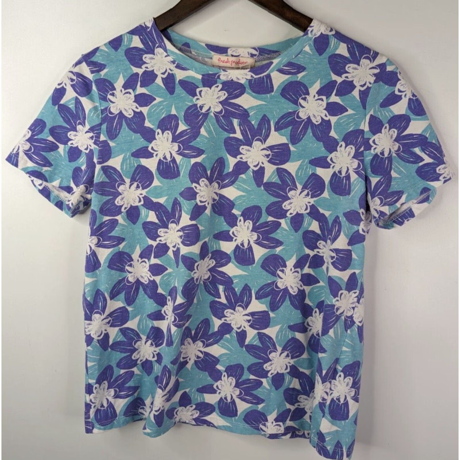 Gloverall Fresh Produce T-Shirt Floral All Over Graphic Scoop Neck Blue Cotton Tee Size M Women Size M / US 6-8 / IT 42-44 - 2 Thumbnail