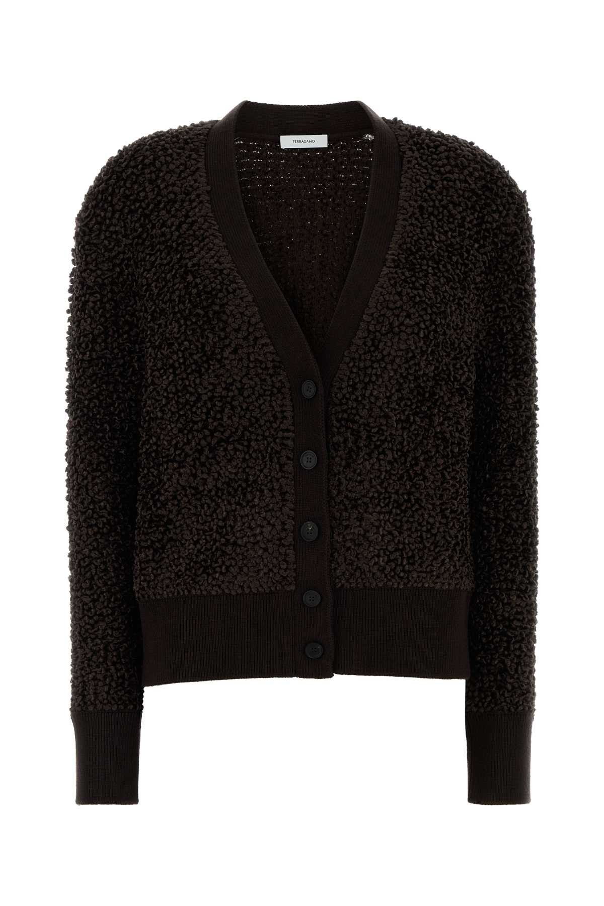 Salvatore Ferragamo Dark Brown Boucle Cardigan Size S / US 4 / IT 40 - 1 Thumbnail