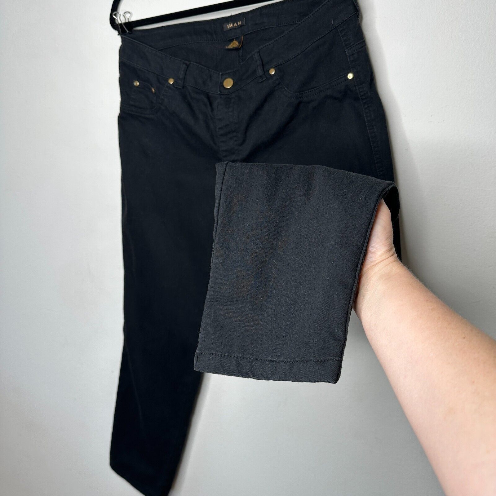 Other Iman Black Stretch Flat Straight Leg Jean L Short Size 34" / US 12 / IT 48 - 2 Thumbnail