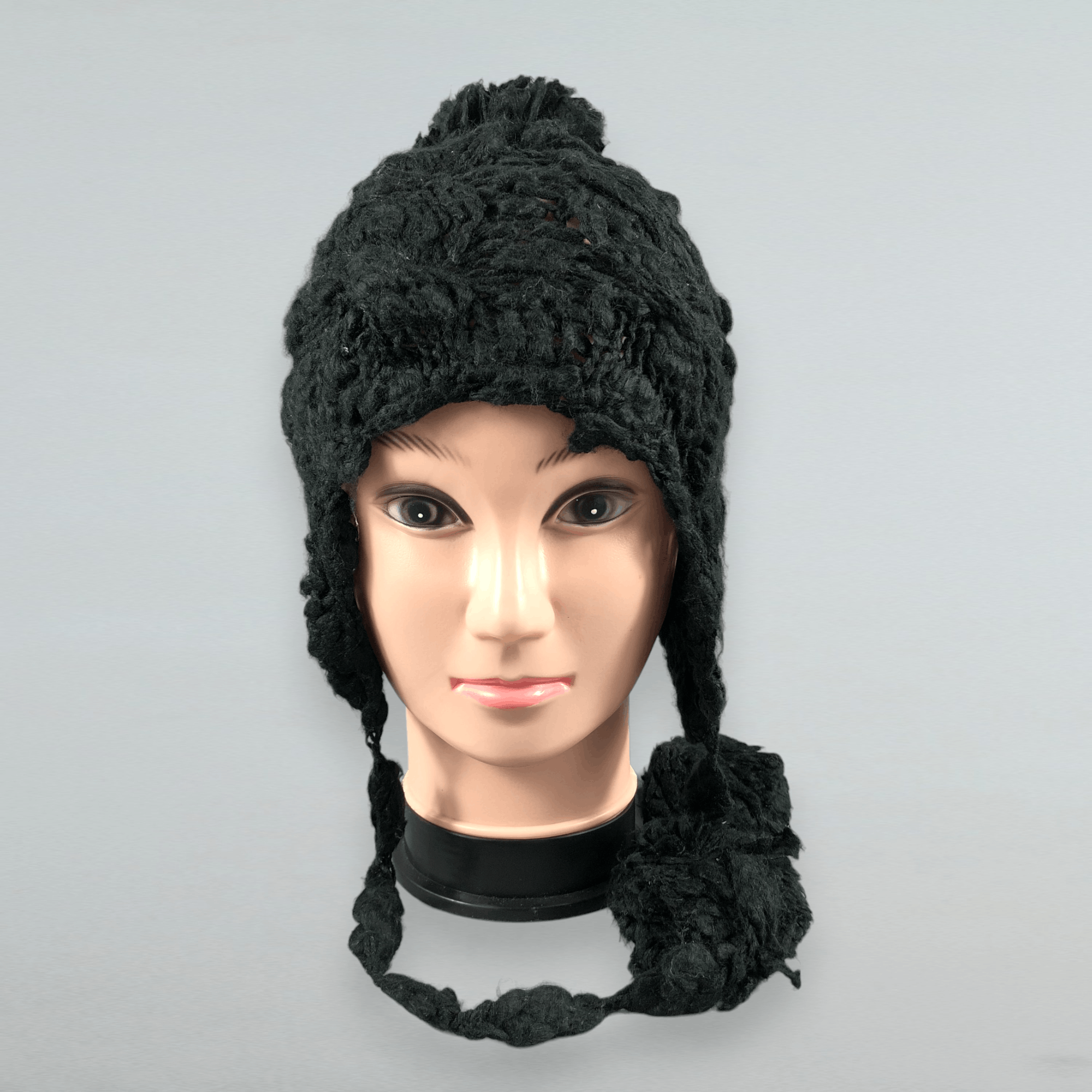 Black Crochet Earflap Beanie