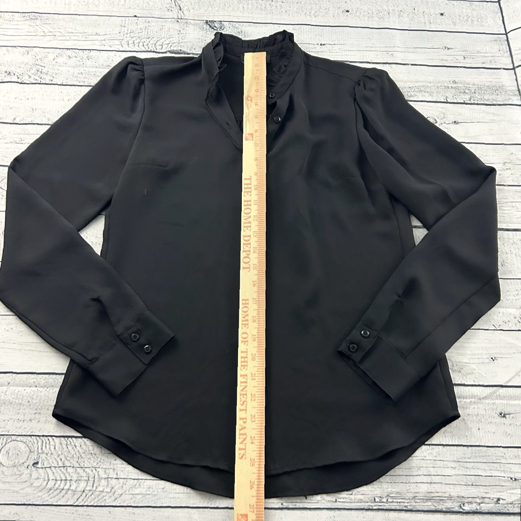 Express Express Portofino Long Sleeve Button Front Ruffle Top Women's Small Black Size S / US 4 / IT 40 - 3 Thumbnail