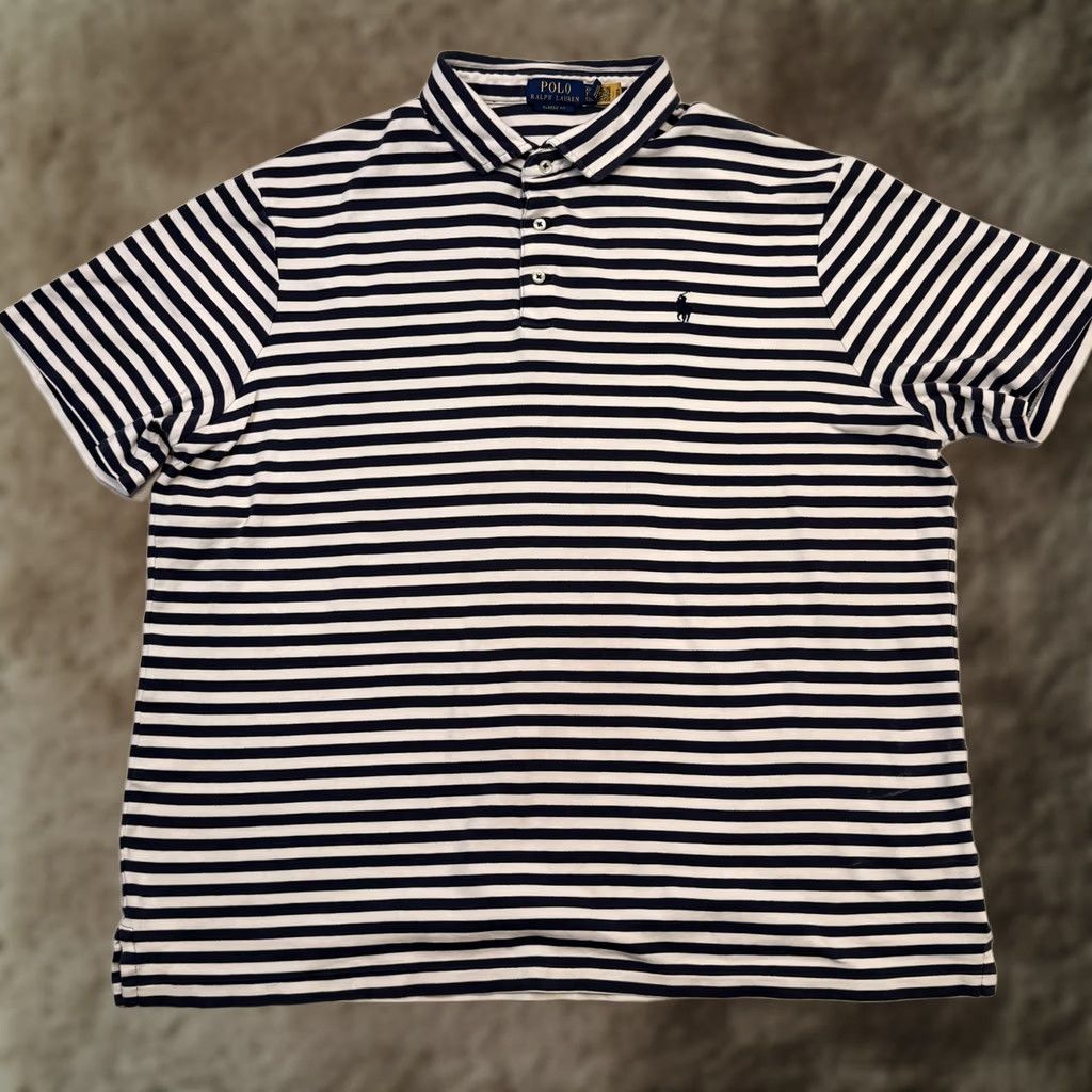 Polo Ralph Lauren Polo Ralph Lauren Polo Shirt Mens 2XL Blue White Striped Classic Fit Cotton Shirt Polo Mens 2XL Blue White Striped Cotton Jersey Polo Shirt Size US XXL / EU 58 / 5 - 1 Thumbnail
