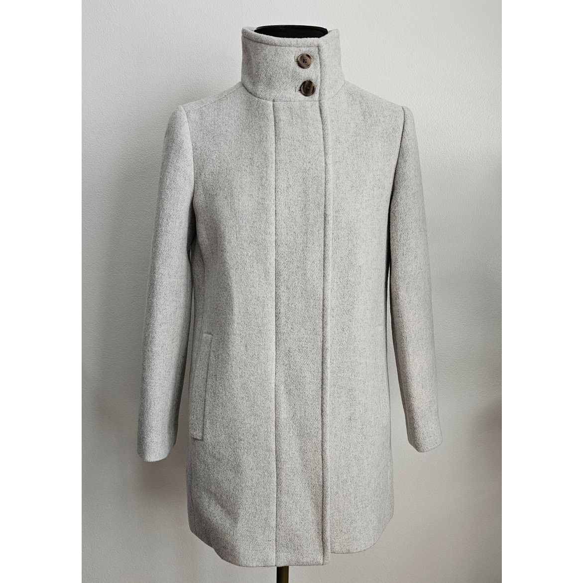 J.Crew NWT J.CREW Gray Wool Blend Button Neck Winter City Coat 00P Size XXS / US 00 / IT 34 - 4 Thumbnail