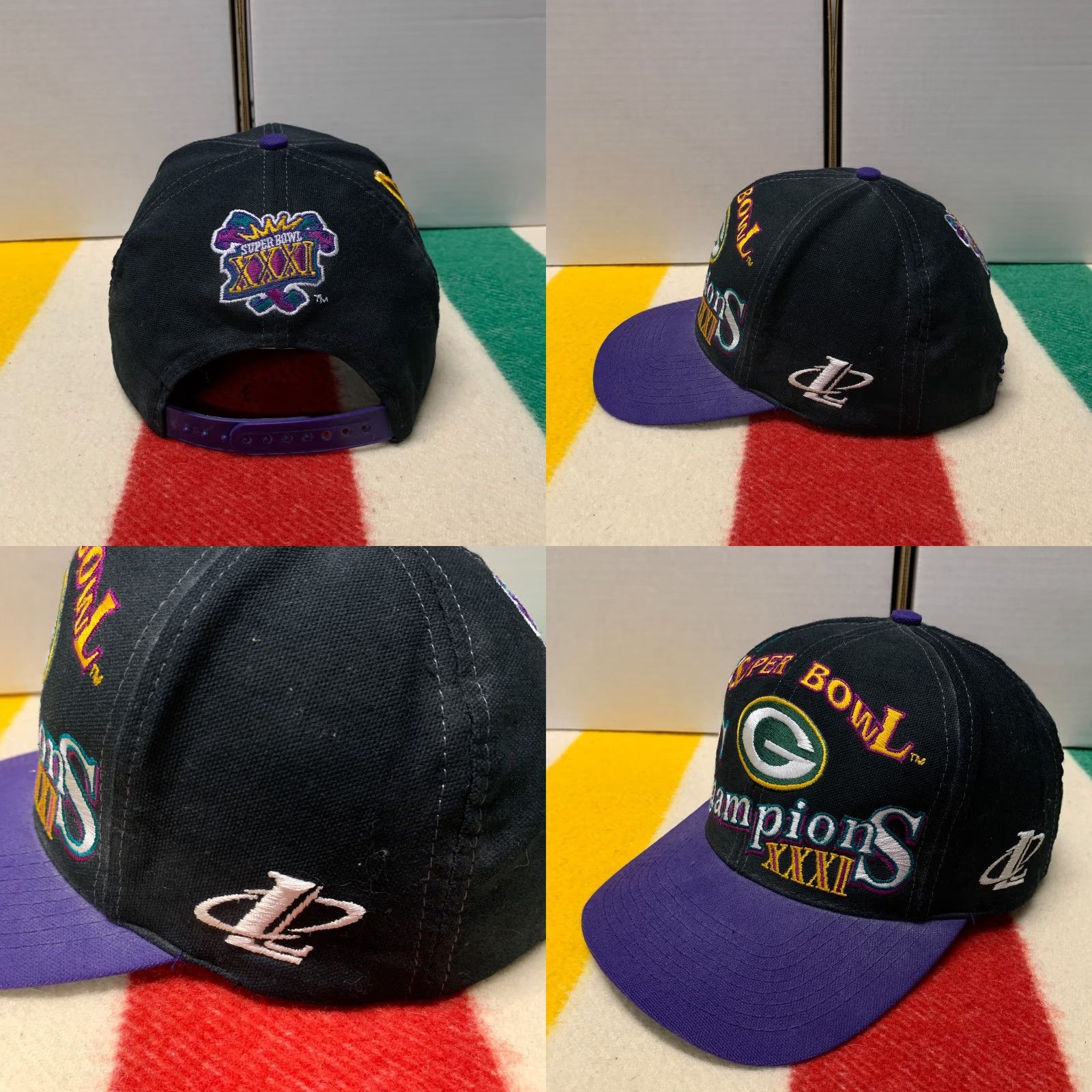 Logo Athletic VINTAGE Green Bay Packers Super Bowl Hat Black Snapback XXXI New Orleans Logo Athletic Hat Men One Size Black Size ONE SIZE - 8 Thumbnail