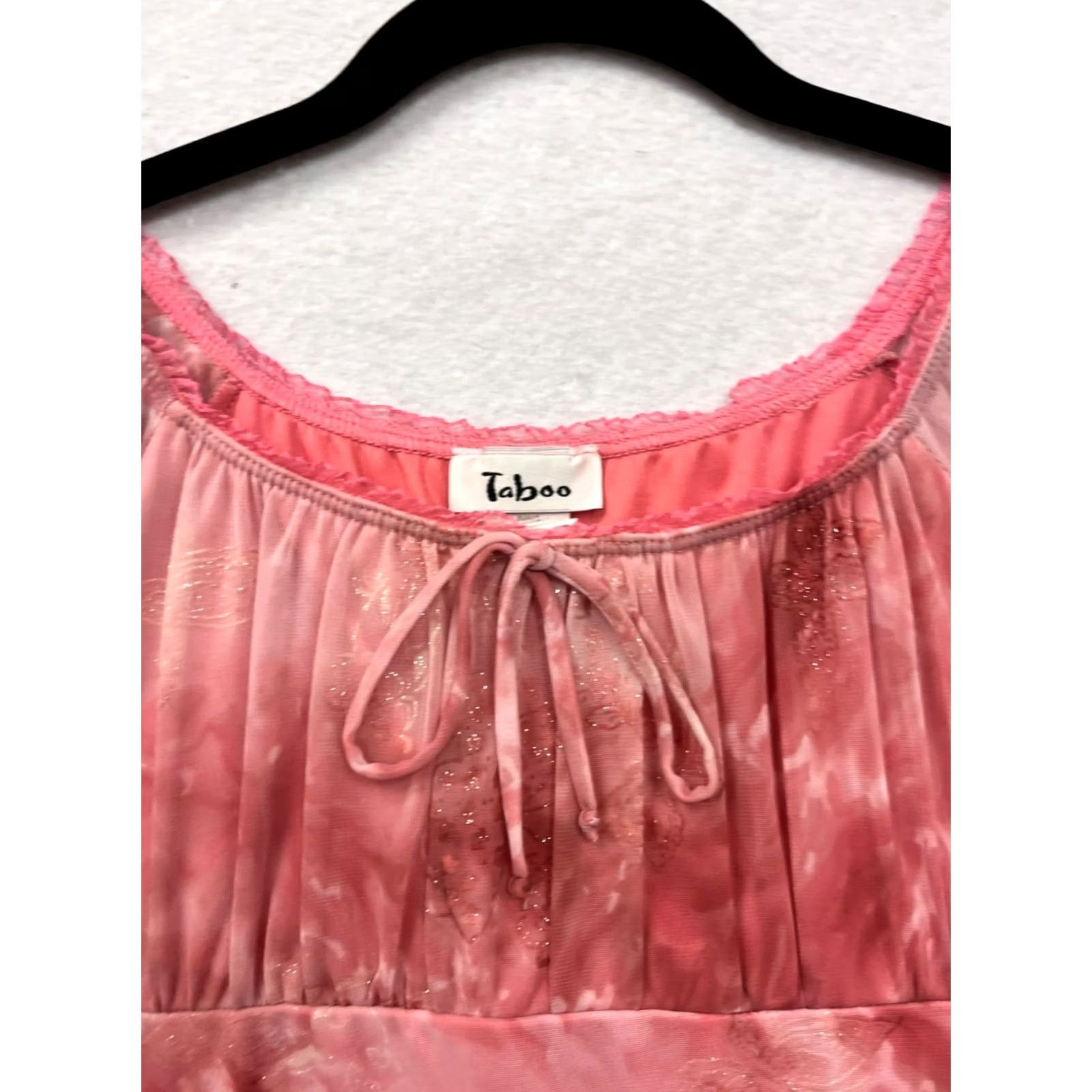 Pinko Women’s Pink Dress with Ruffles Cap Sleeves Scoop Neck Knee Length Large Taboo Printed Tie-Dye Floral 6091 Womens Size L / US 10 / IT 46 - 4 Thumbnail
