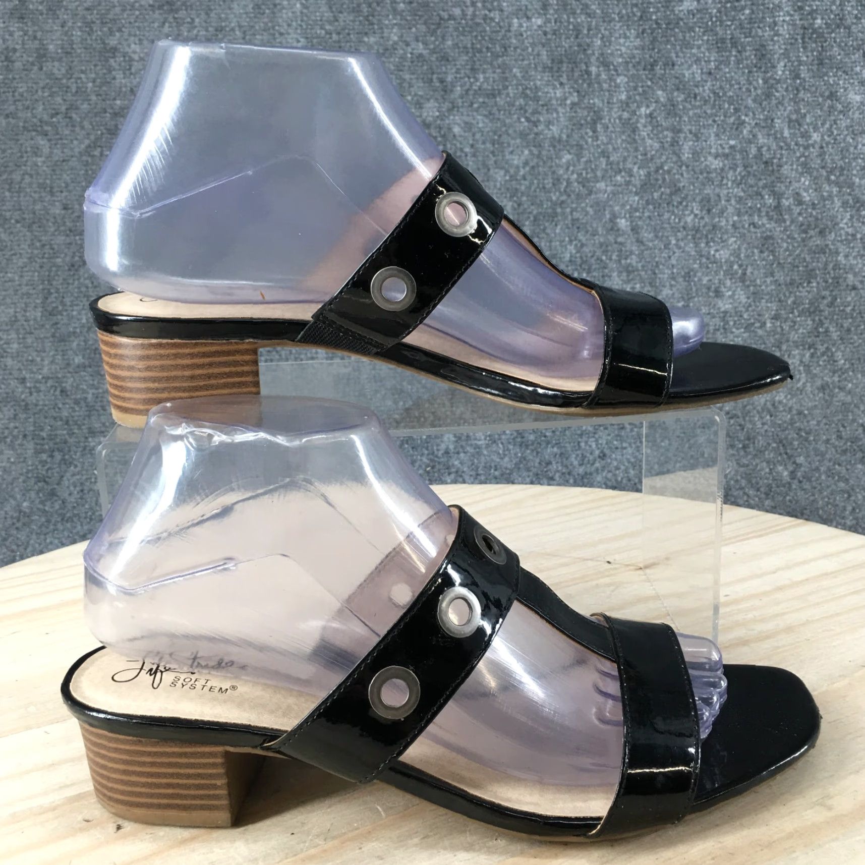 Vintage LifeStride Sandals Womens 8 M Marceline Strappy Block Heels Black Patent Leather Sandals Women Black Patent Leather Size US 8 / IT 38 - 2 Thumbnail