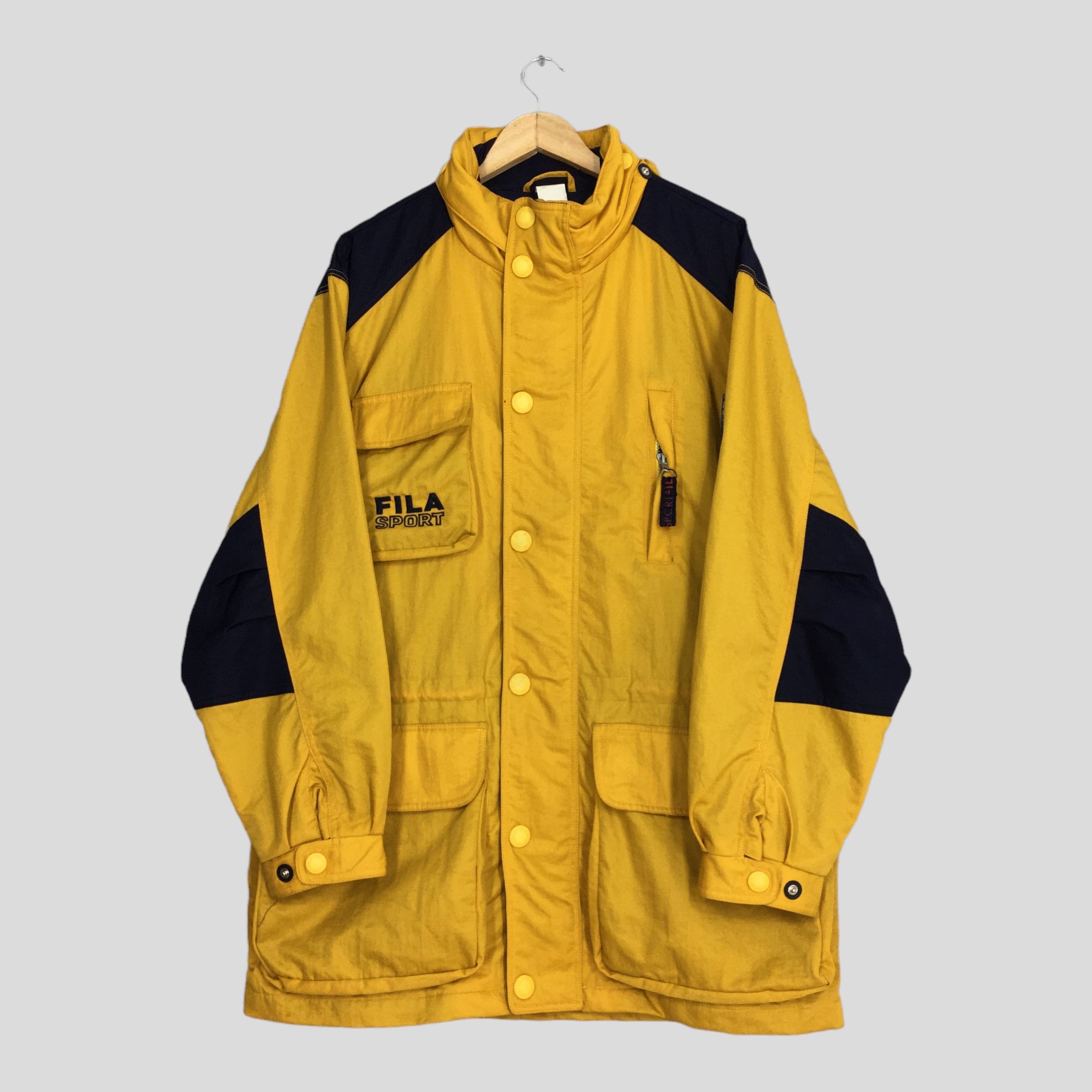 image of Vintage 90's Fila Sport Bomber Parka Jacket Xlarge Fila in Yellow, Men's