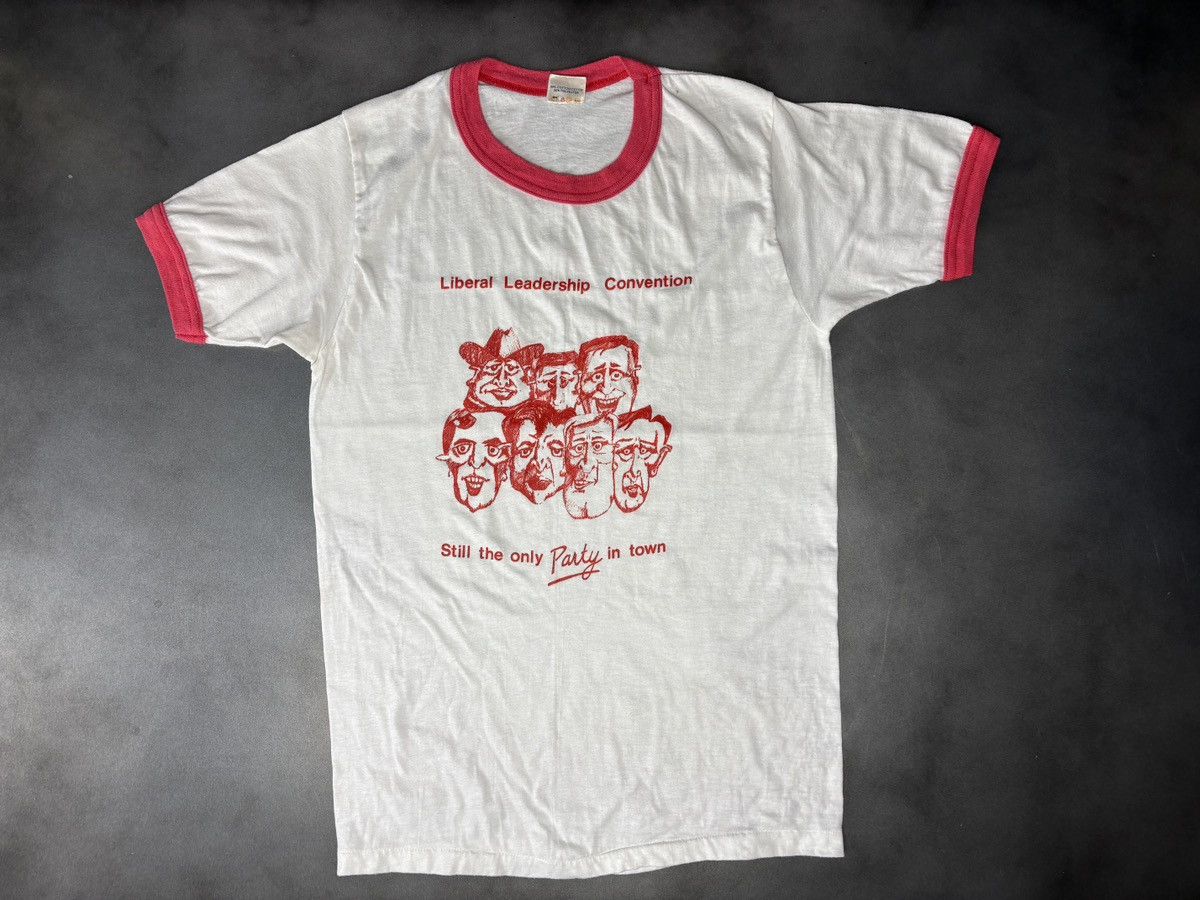 Vintage 1980s Ringer Tee True Vintage Political Liberal Party Tee Size US S / EU 44-46 / 1 - 8 Thumbnail
