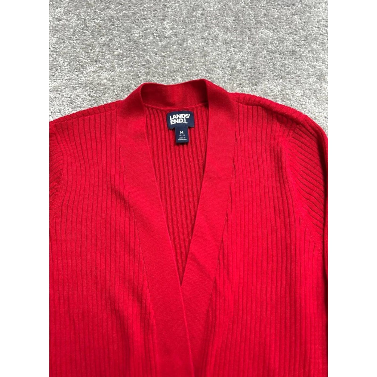 Lands' End VINTAGE Lands' End Cardigan Sweater Womens M Red Cotton Knit Long Open Winter Size M / US 6-8 / IT 42-44 - 3 Thumbnail