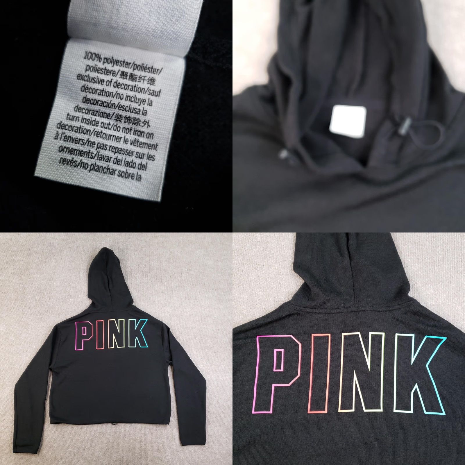 Pinko PINK Hoodie Victoria's Secret Womens Small Black Cropped Drawstring Pullover Size S / US 4 / IT 40 - 8 Thumbnail