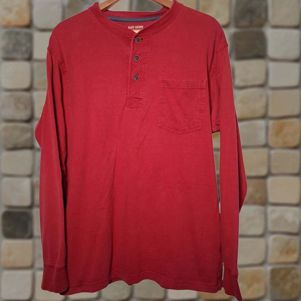 Vintage Ruff Hewn Henley Shirt Men L Rust Orange Pocket Work Shirt Long Sleeve Button-Up Knit Cotton Size US L / EU 52-54 / 3 - 1 Thumbnail