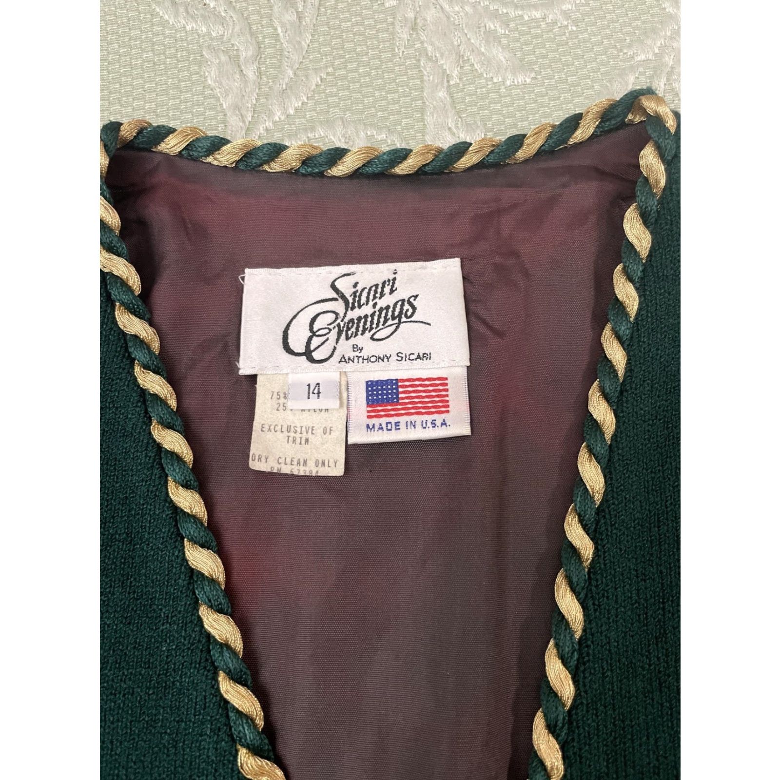 Vintage VINTAGE Sicari Evenings Blazer Womens 14 Green Gold Trim Button Jacket USA 90s Holiday Formal Party/Cocktail Mens? Women Size XL / US 12-14 / IT 48-50 - 4 Thumbnail