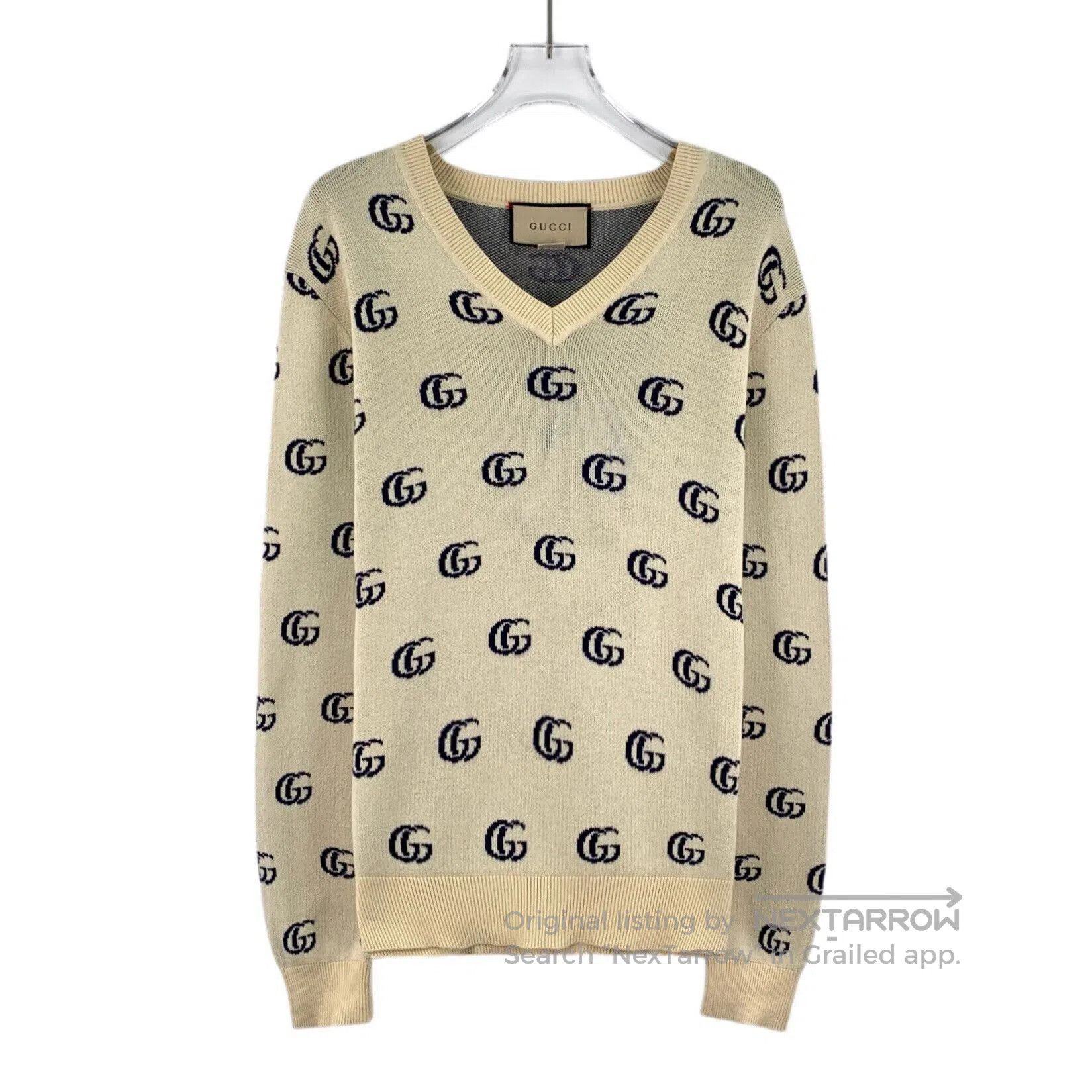 Gucci Gucci Beige GG Monogram Cotton V-Neck Sweater. Size XS / US 0-2 / IT 36-38 - 1 Thumbnail