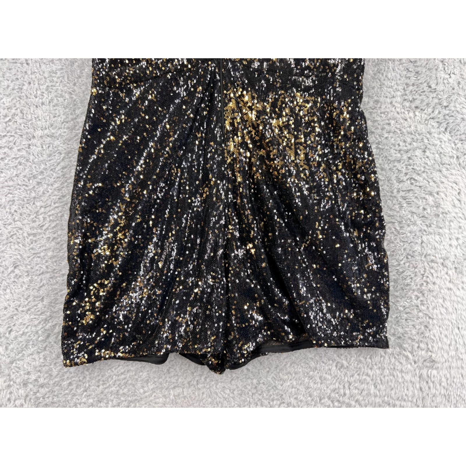 Vintage Leith Dress Womens Small Black Gold Sequin V-Neck Cocktail Polyester Lined Mini Size S / US 4 / IT 40 - 7 Thumbnail