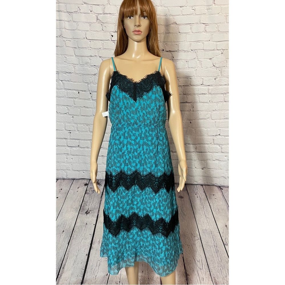 Anthropologie NWT New Anthropologie FOXIEDOX Teal Pleated Black Lace Dres Size M / US 6-8 / IT 42-44 - 1 Thumbnail