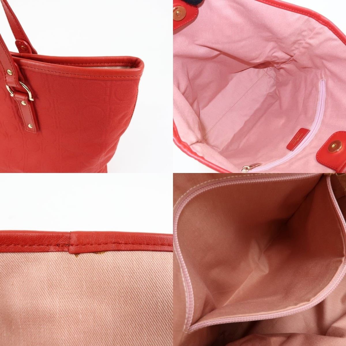 Salvatore Ferragamo Ferragamo Gancini Canvas Tote Red Size ONE SIZE - 7 Thumbnail