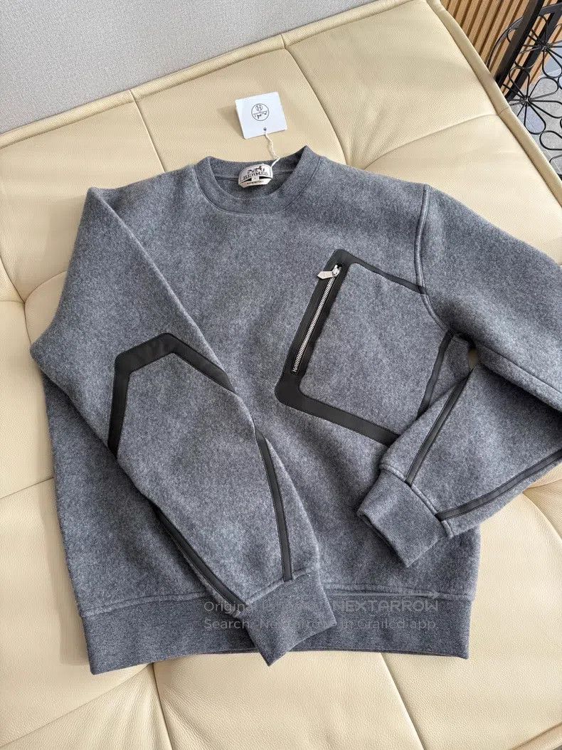 Hermes Hermes Gray men's lambswool pocket sweatshirt Size US S / EU 44-46 / 1 - 7 Thumbnail