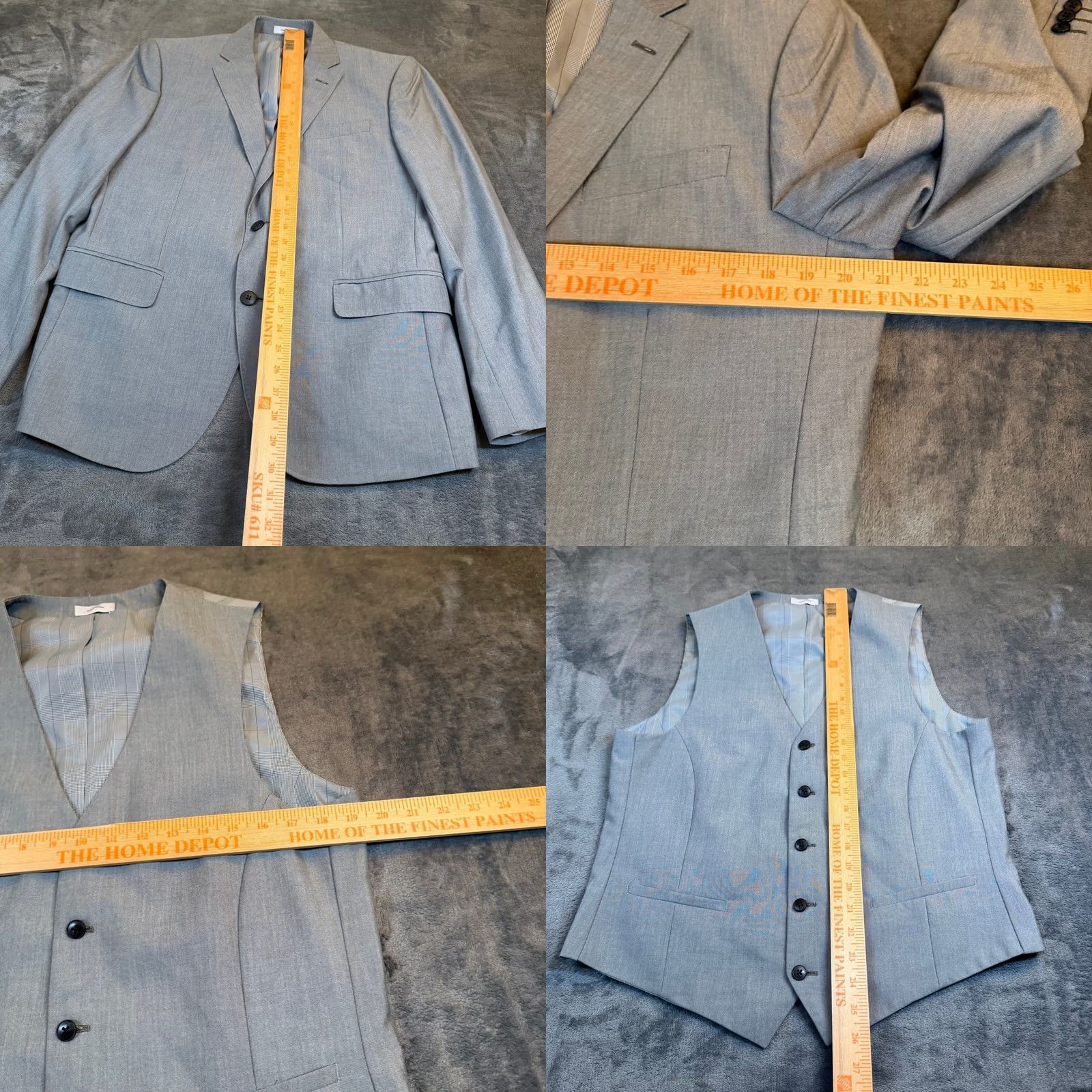 Vintage J.Ferrar Slim Fit Suit Jacket & Vest 42 Short Gray Two Piece Set Mens Size US 42 / EU 58 - 9 Thumbnail